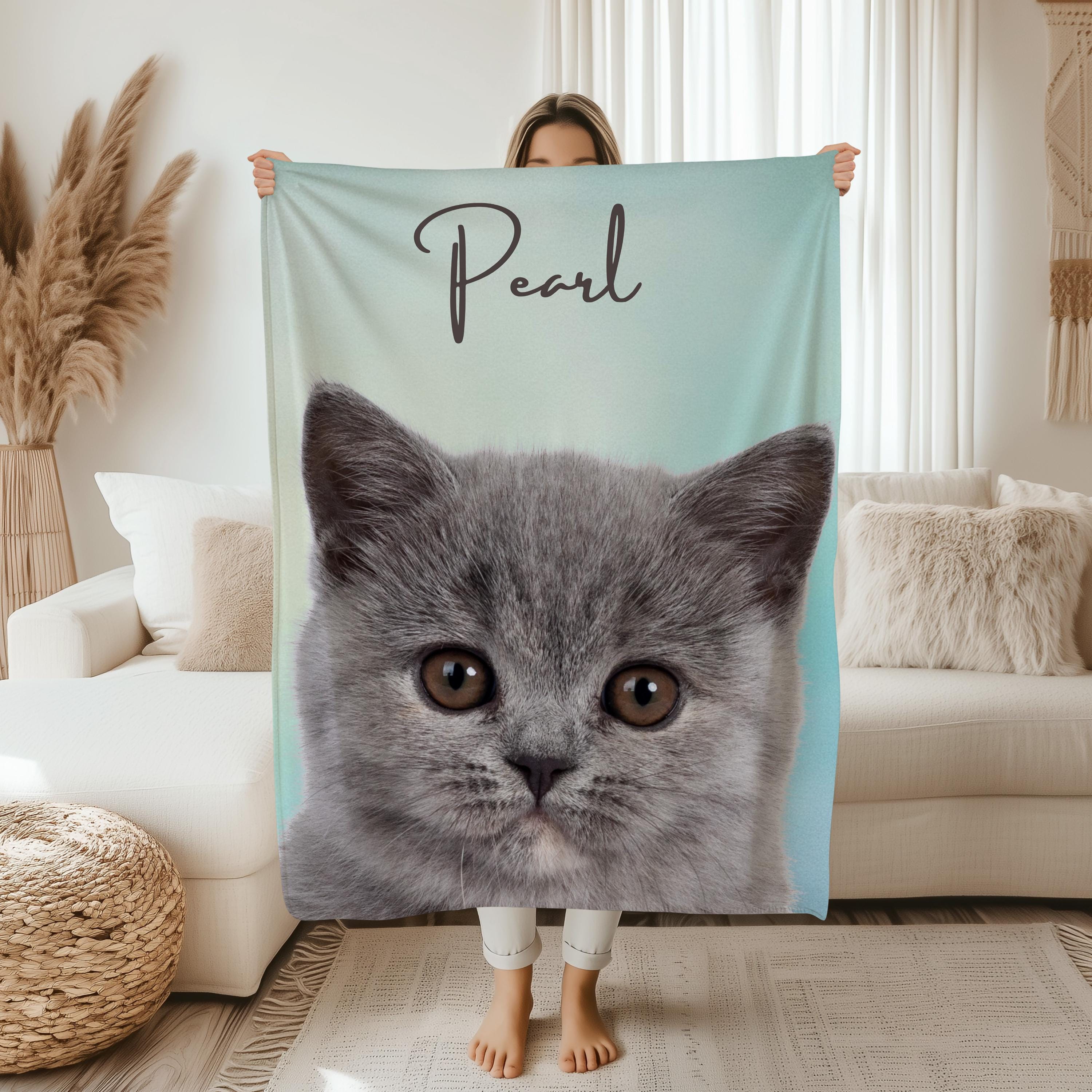 Custom Pet Blanket with Photo and Name, Cat Picture Blanket, Gift for Dog Dad, Pet Lover Blanket, Personalized Dog or Cat Portrait Blanket