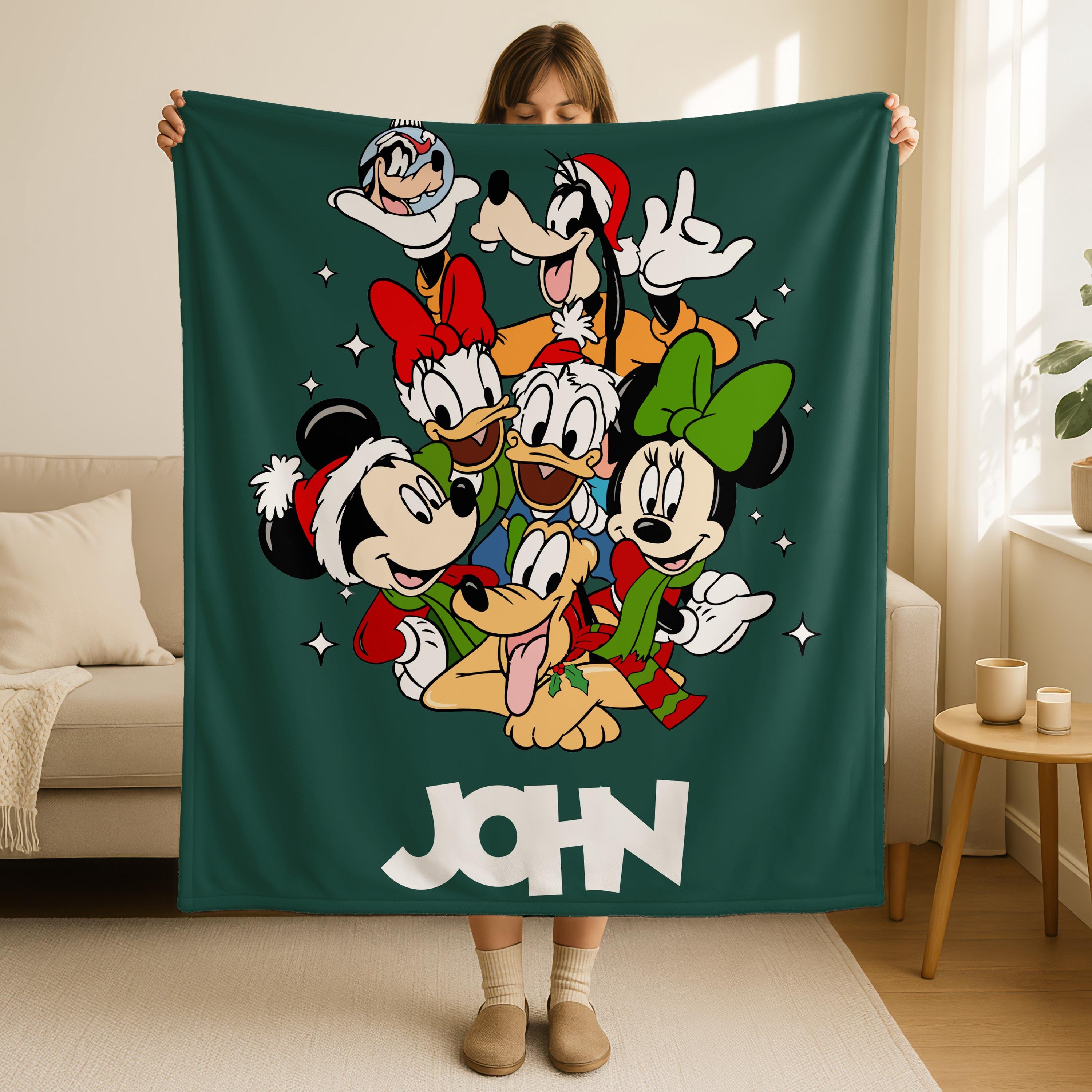 Personalized Mickey and Friends Santa Christmas Throw Blanket, Mickey's Very Merry Christmas Party Home Decor, Disney's Christmas Blanket