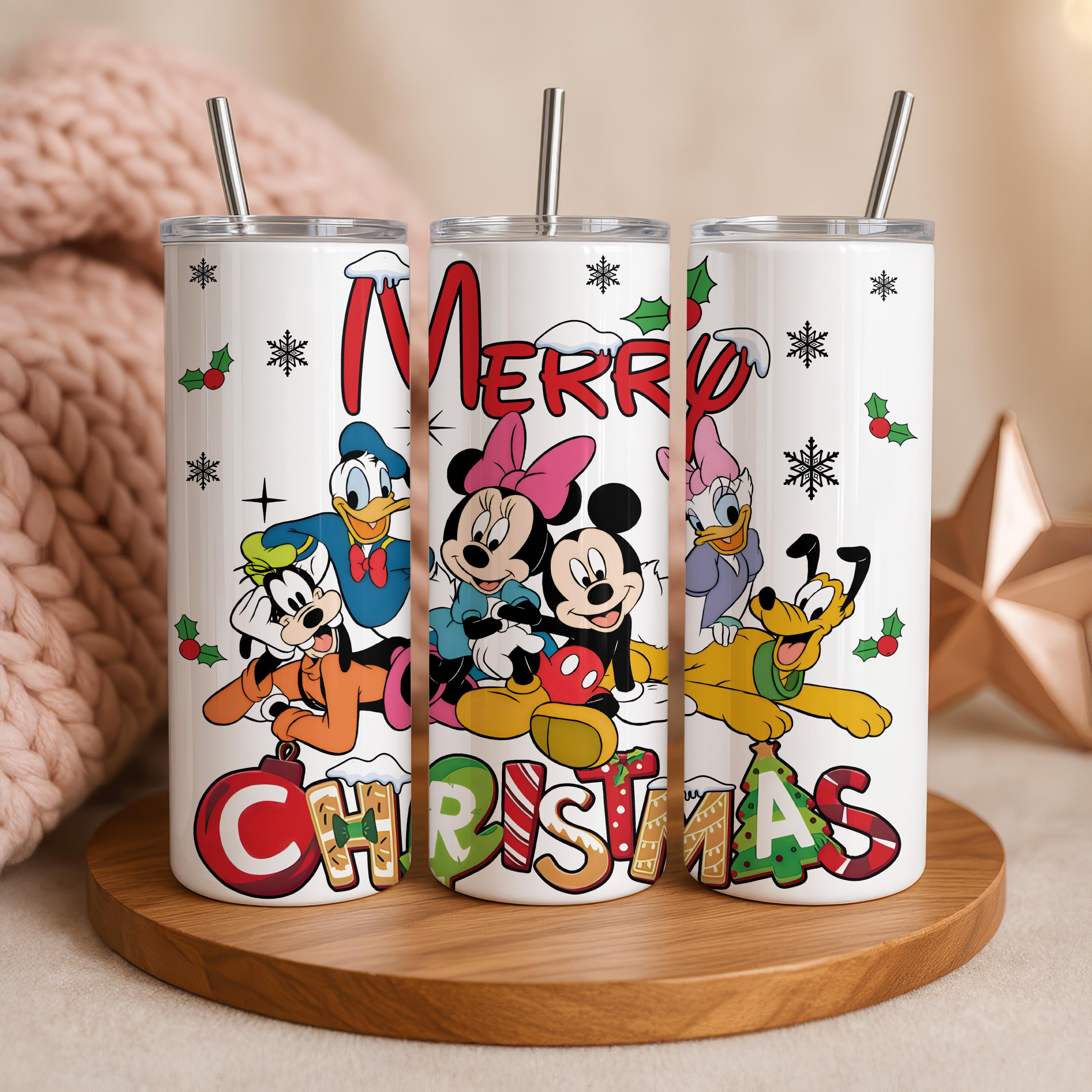 Mickey And Friends Christmas Tumbler, Disney Merry Christmas Tumbler, Disneyworld Holiday Presents,Stocking Stuffer Gift,Disney Xmas Gifts