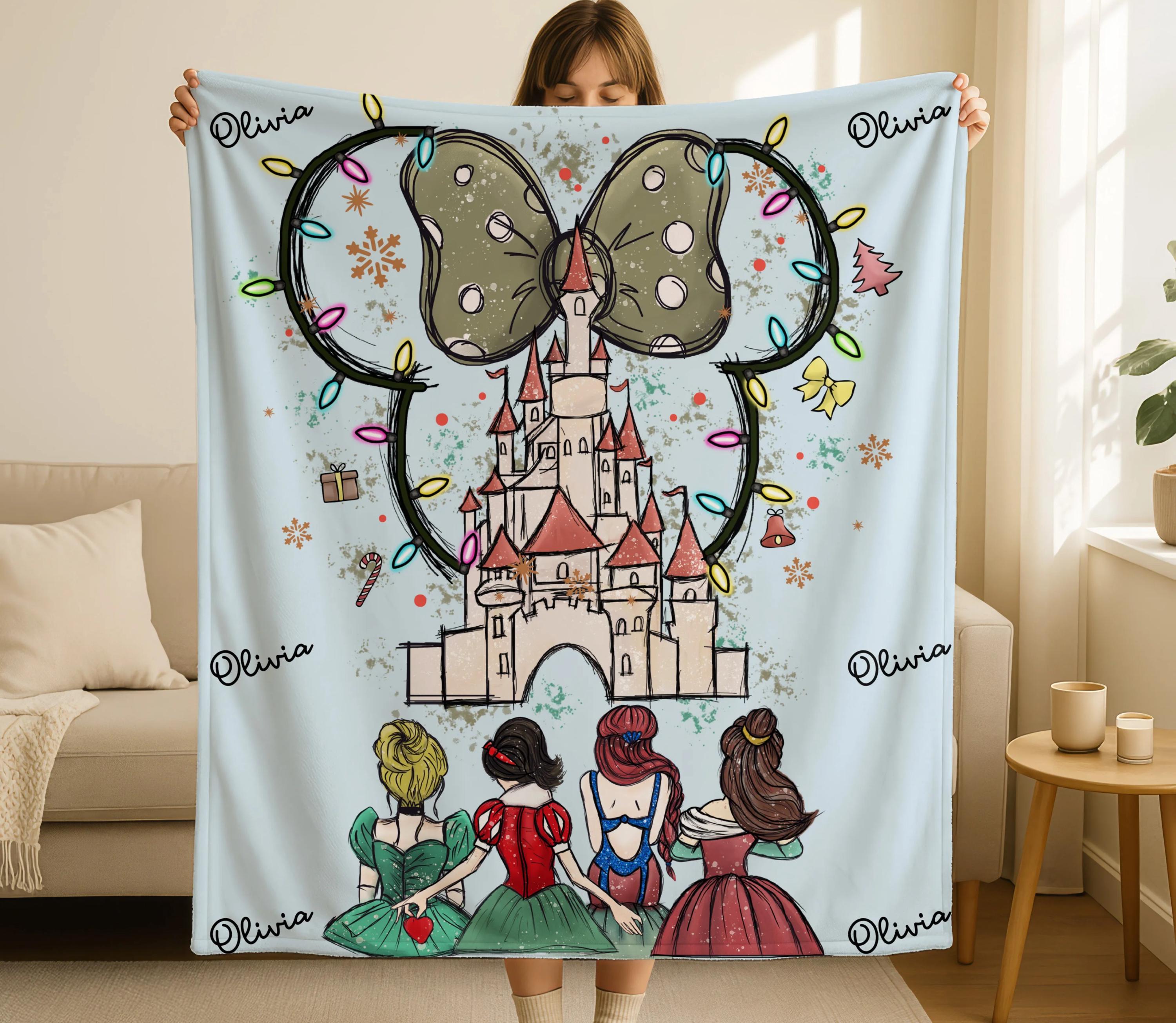 Personalized Disney Castle Baby Blanket,Custom Name Disney Princess Gift,Soft Pink Disney Nursery Blanket, Disney Princesses Blanket Gifts