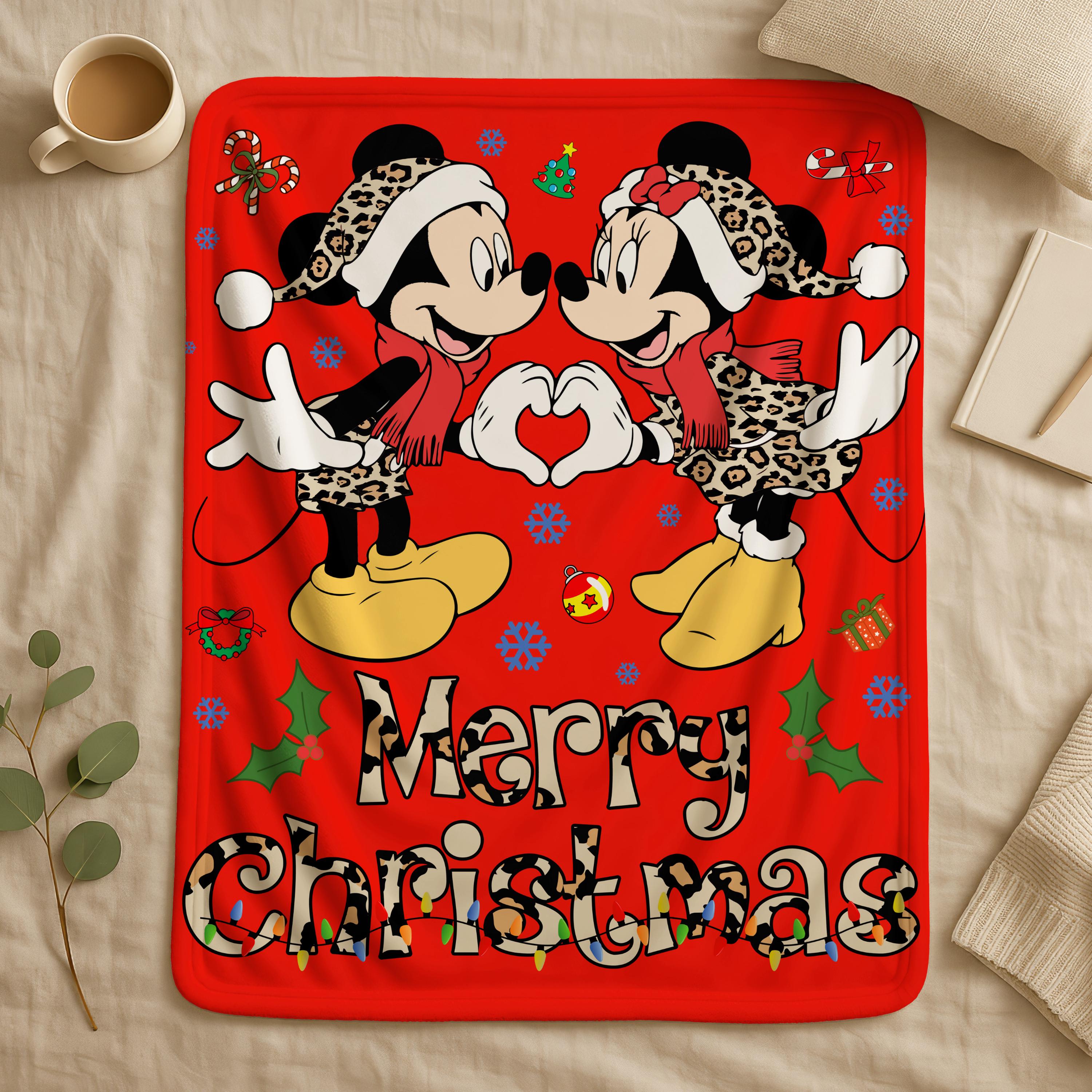 Disney Mickey Minnie Merry Christmas Blanket, Custom Couple Christmas Mickey & Minnie Fleece Blanket, Mickey Blanket,Disney Holiday Decor