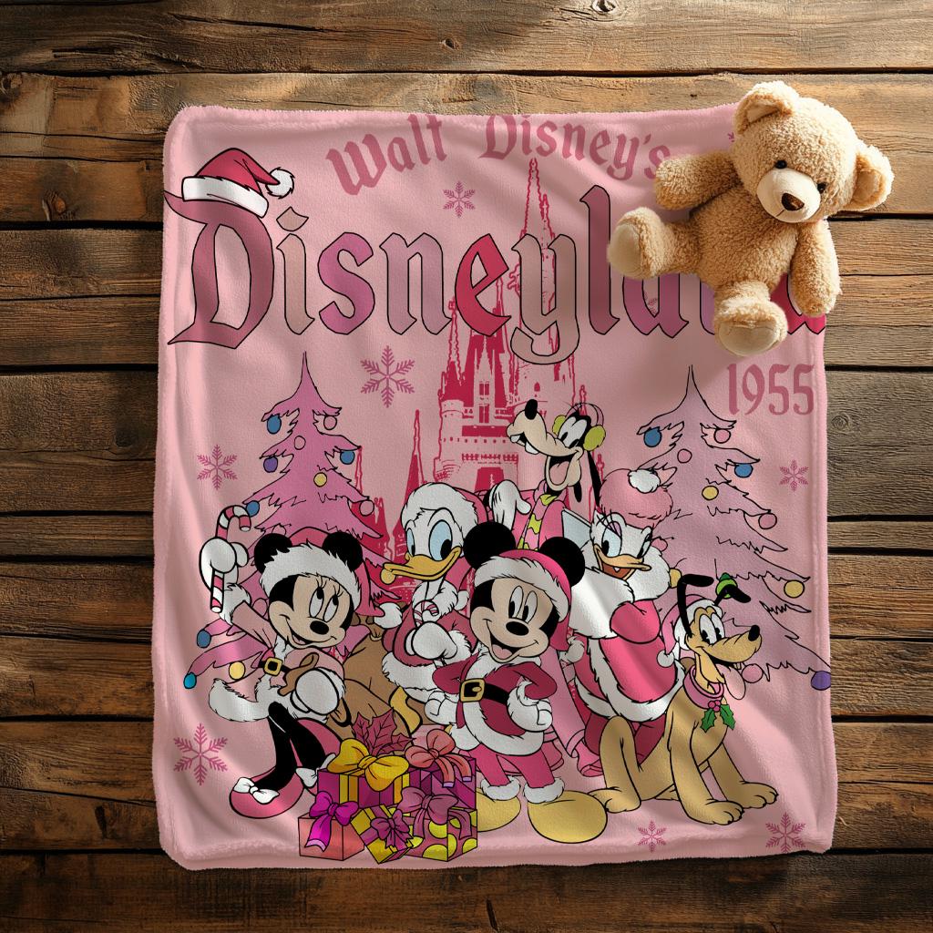 Disneyland Christmas Mickey and Friends Blanlet,Pink Mickey Xmas Throw Blanket,Magic Kingdom Blanket,Disney Birthday Girl,Disneyland Blanket
