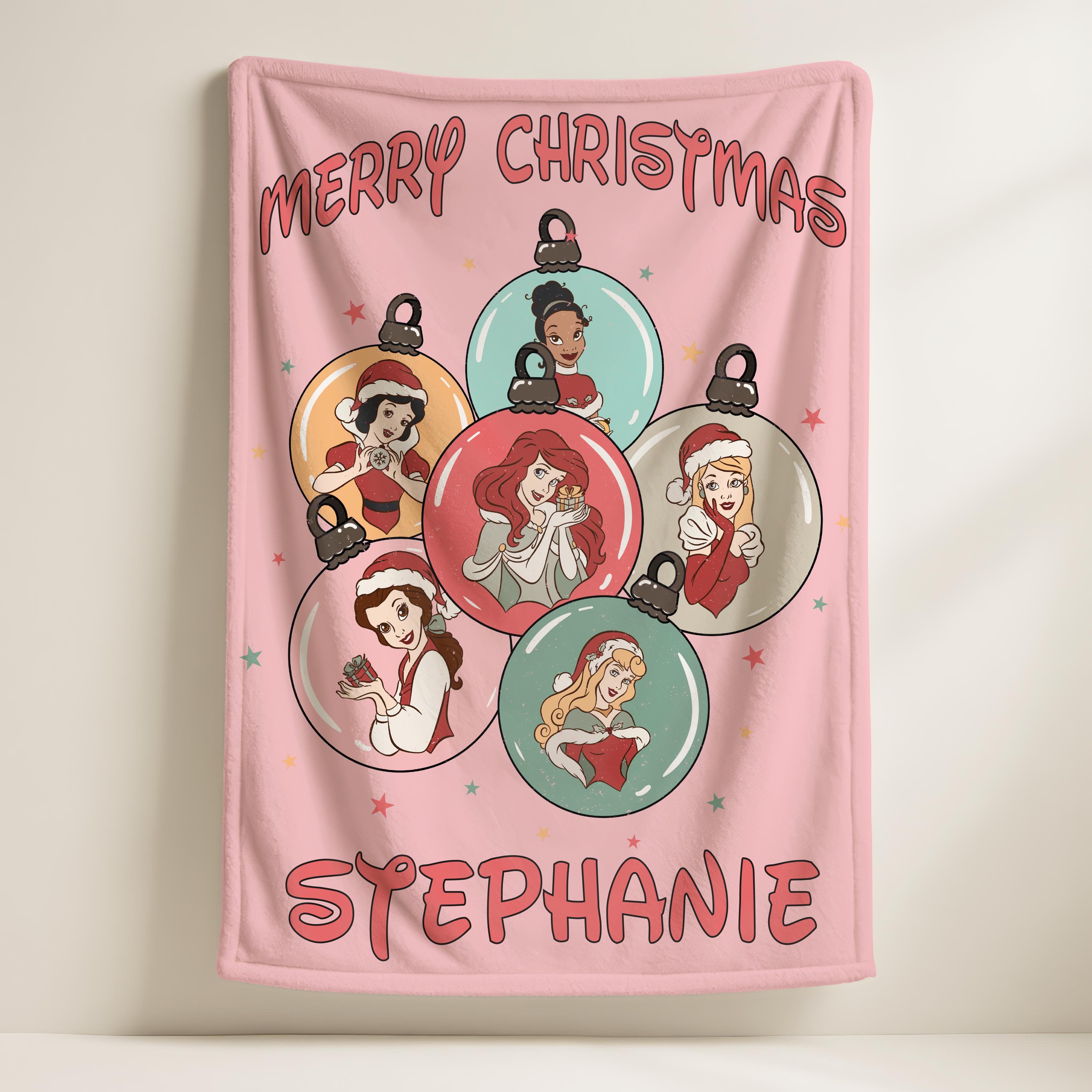 Custom Disney PrincessesWoven Fleece Blanket,Baby Shower Gift, Custom Name Nursery Decor, Merry Christmas Party Gift, Xmas Holiday Blanket