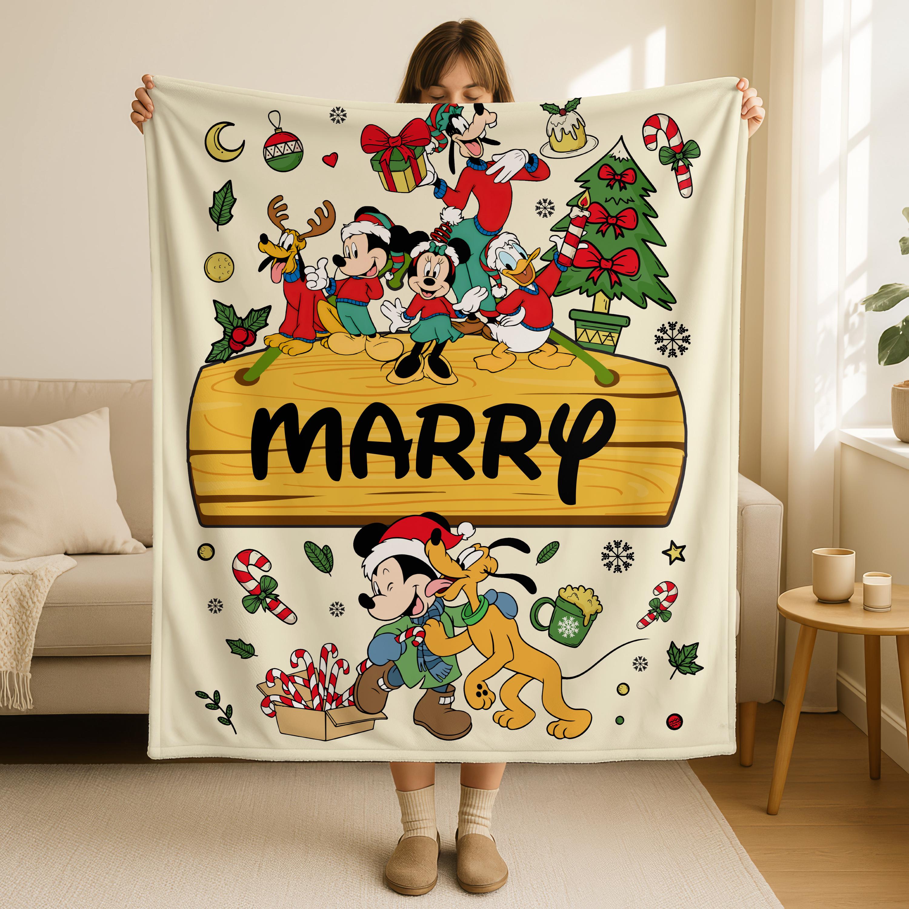 Customized Mickey and Friends Blanket, Christmas Blanket with Name, Mickey Blanket, Christmas Presents, Xmas Kid Gifts, Daughter Son Gift