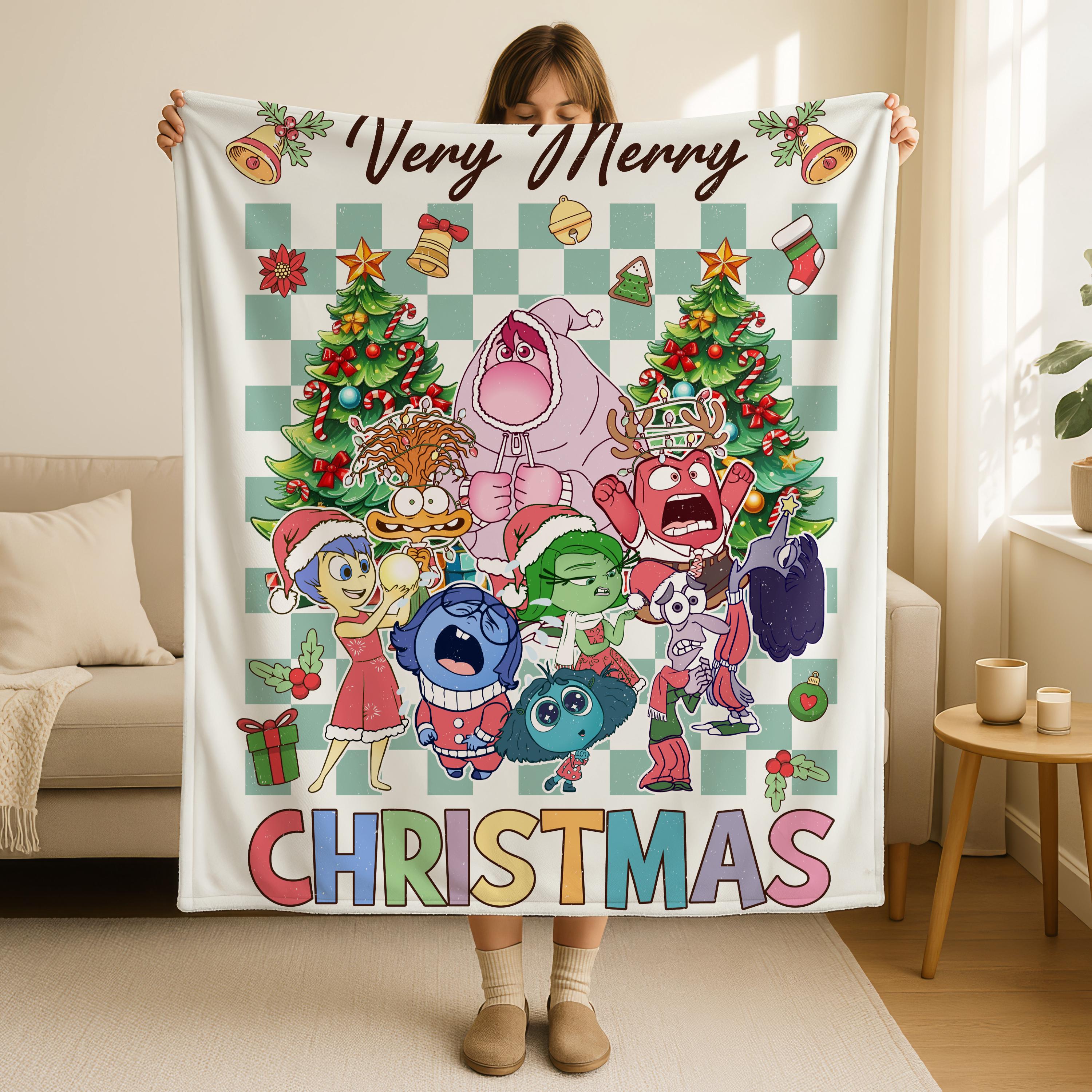 Inside Out Christmas Blanket, Very Merry Christmas Blanket, Inside Out Emotion Characters Decor,  Inside Out Christmas Blanket, Kid Gifts
