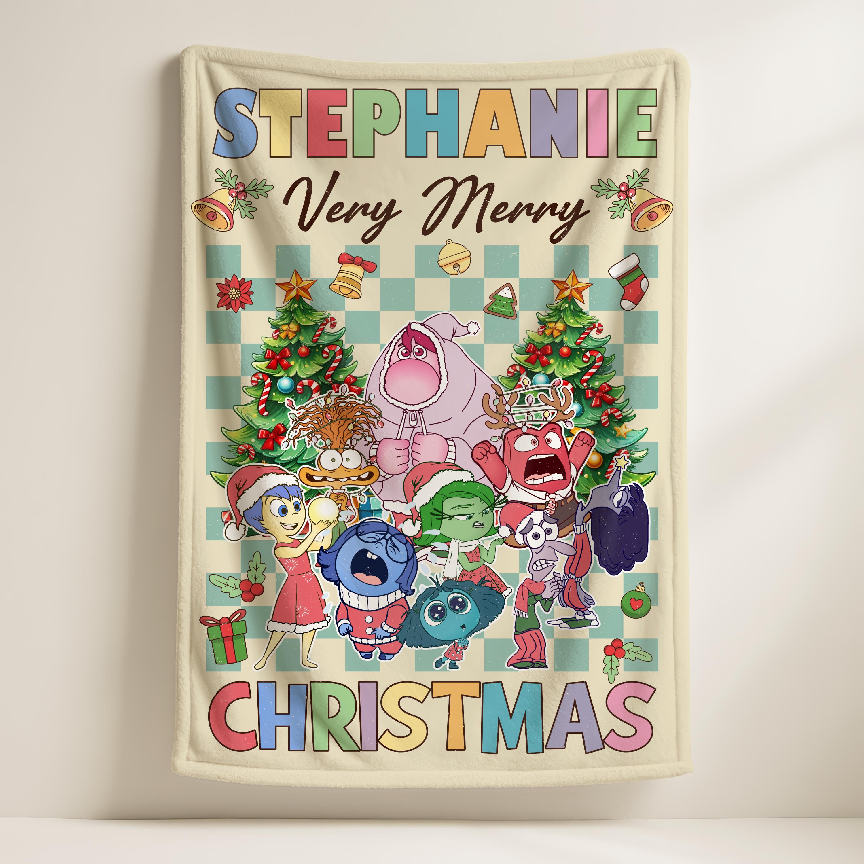 Disney Inside Out Personalized Christmas Blanket, Joy Disgust Sadness Anxiety Envy Inside Out Friends,Disneyland Inside Out Woven Blanket