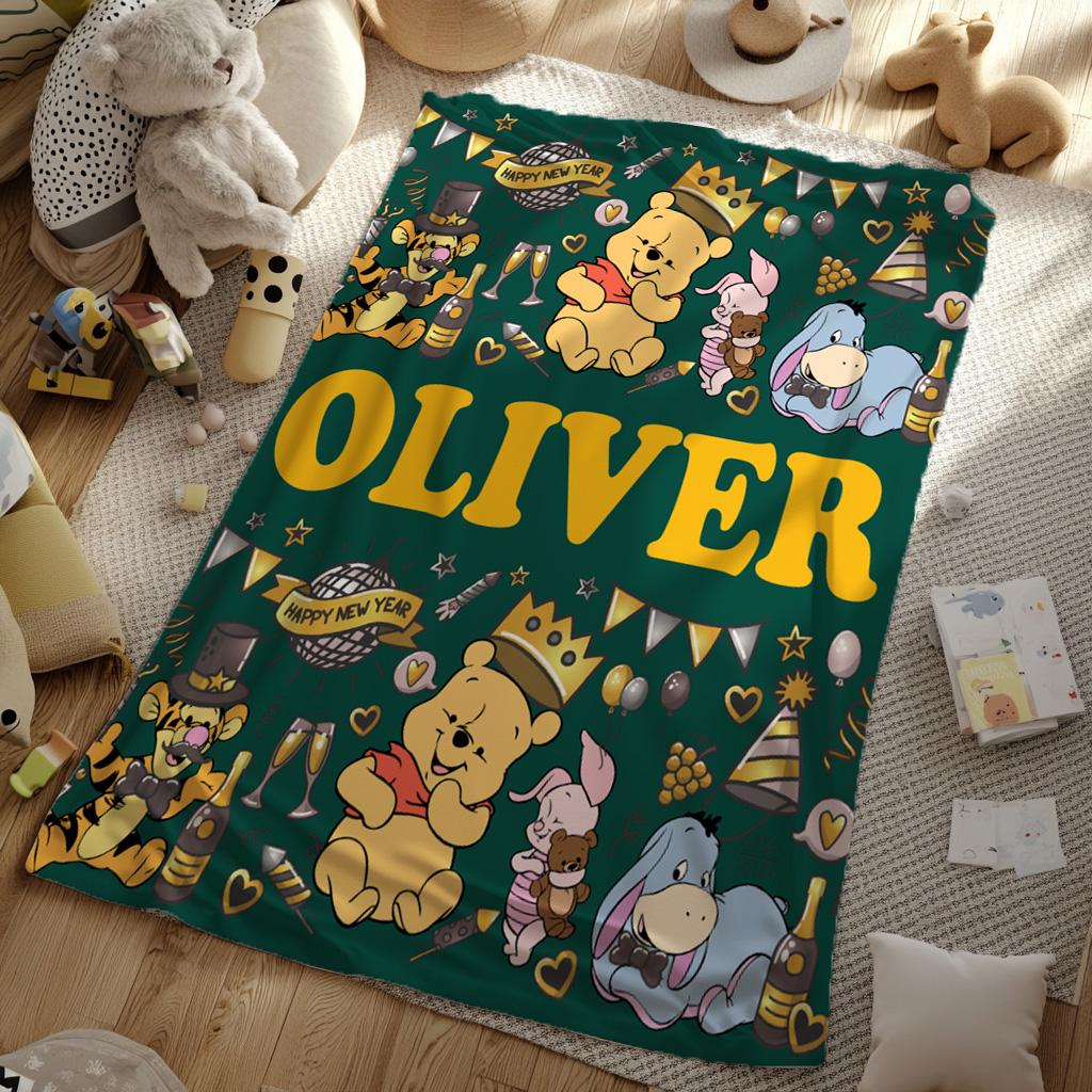 Custom Name With Christmas Winnie the Pooh Baby Blanket,  Soft Plush Winnie the Pooh Baby Swaddle, Baby Shower Gift, Couch Throw BlanketGift