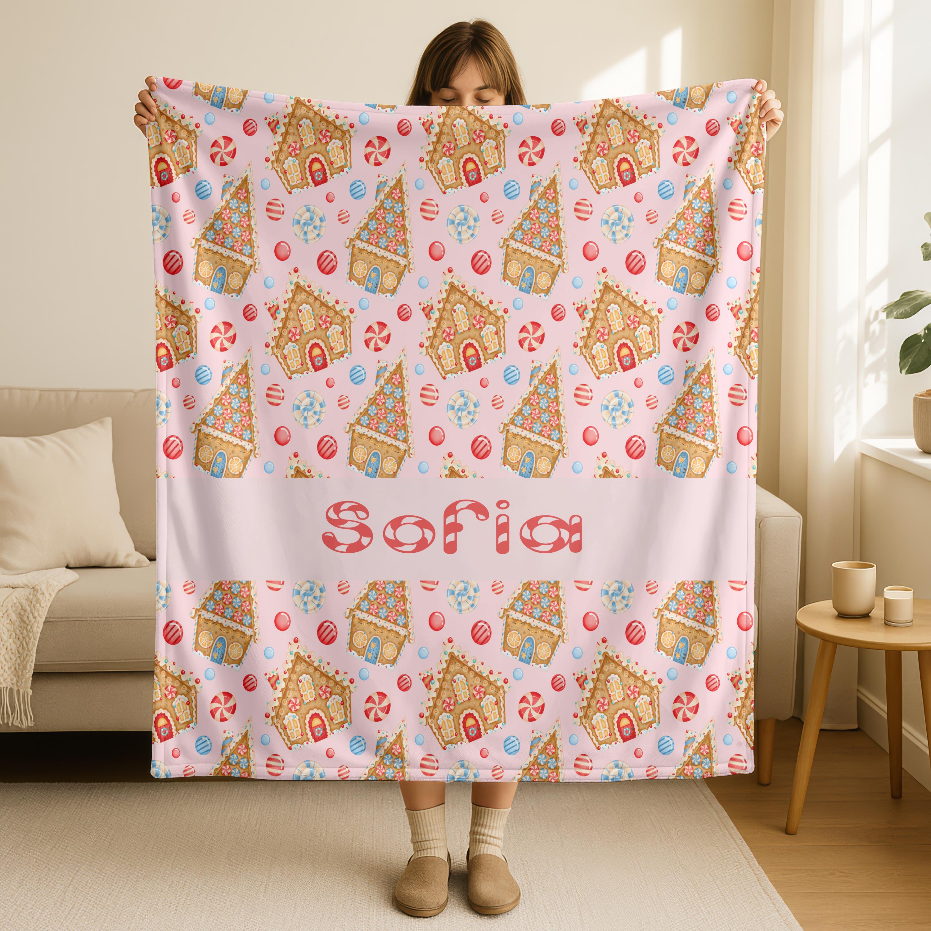 Custom Name Christmas Blanket,Personalized Christmas Cookie Theme,Holiday Cookie Lover,Ginger Bread and Candy Blanket,Family Christmas Gift
