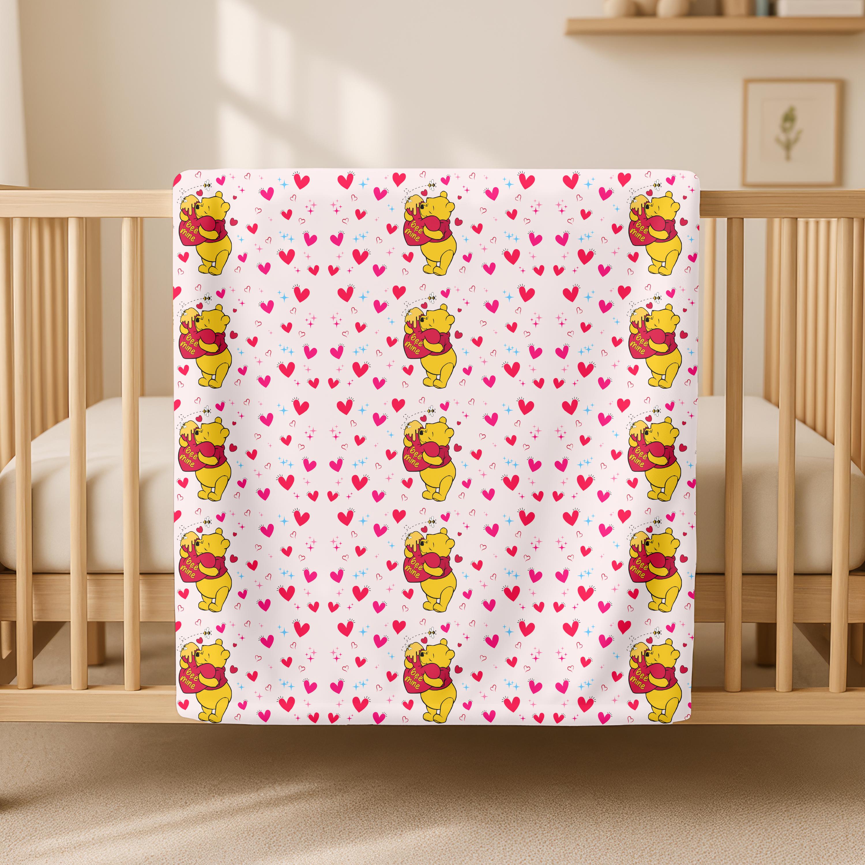 Winnie the Pooh Sherpa Blanket, Soft Plush Throw for Kids, Cozy Cartoon Gift Blanket,Disney Blanket for Kid,Baby Shower Gift,Nursery Decor