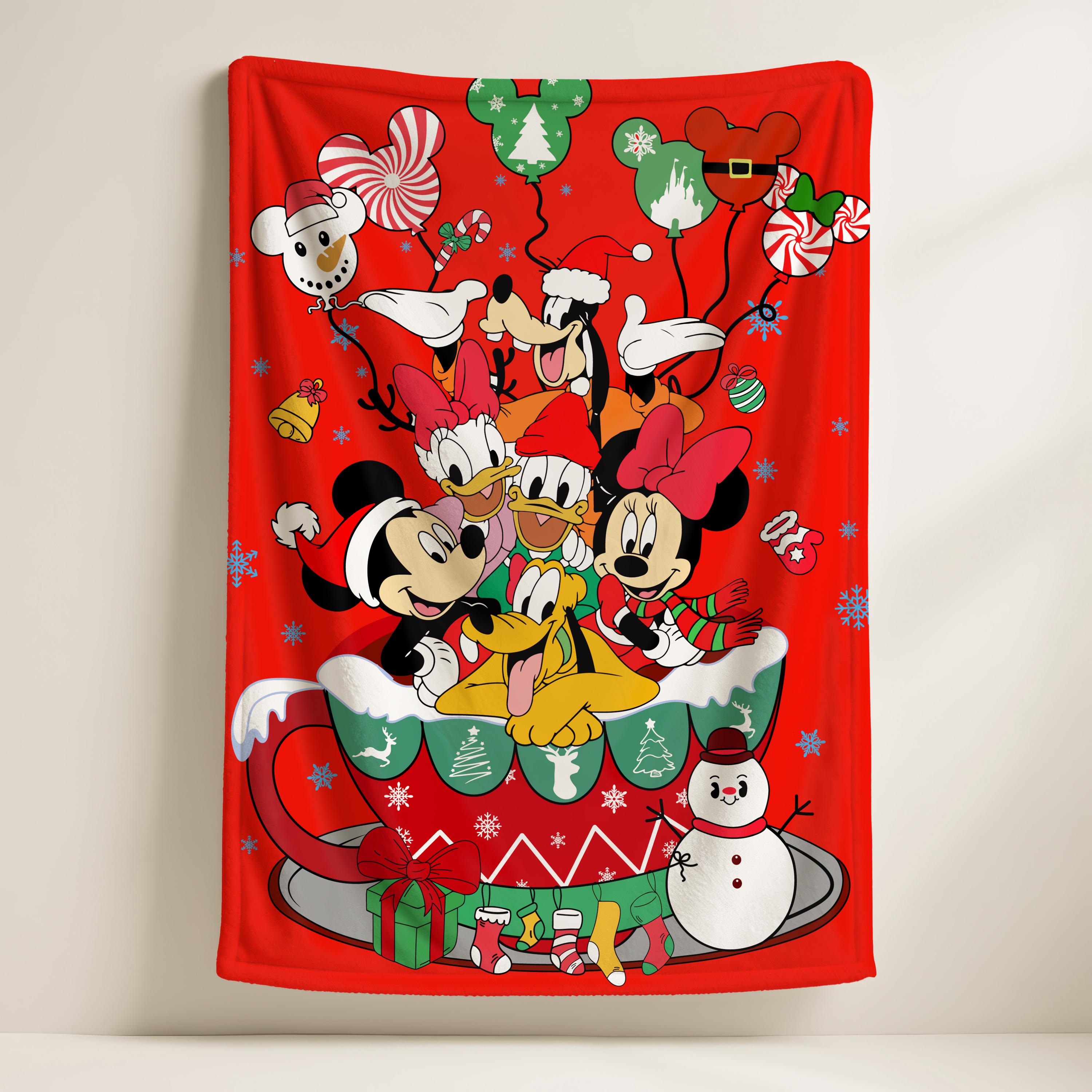 Mickey And Friends Christmas Blanket,Mickey's Very Merry Christmas Party Gift,Mickey Candy Xmas Blanket,Christmas Gift,Cartoon Style Gift