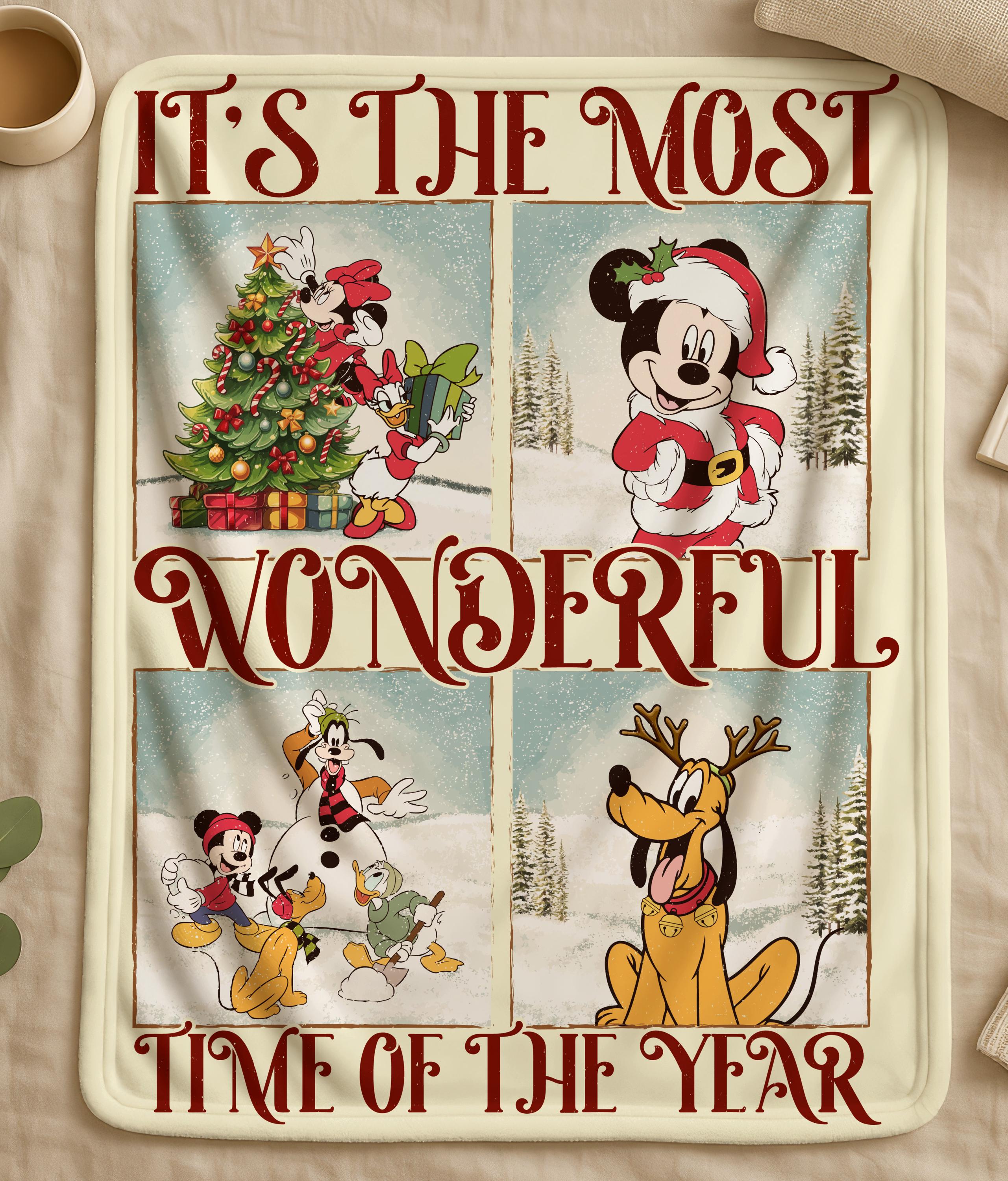 Its the Most Wonderful time of the Year Disney Blanket,Mickey and Friends Xmas Nursery Throw Blanket,Christmas Gift,Toddler Blanket Gifts
