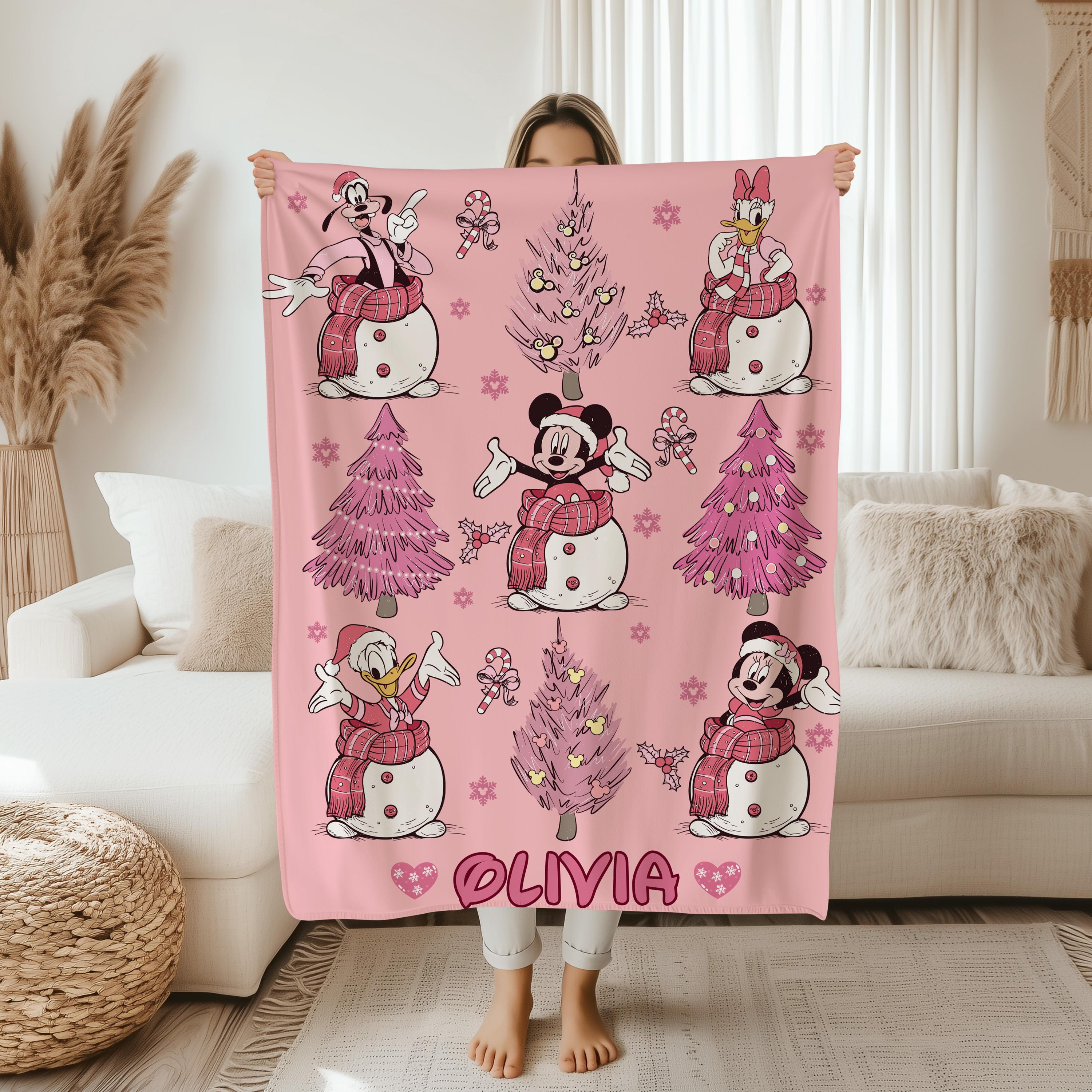 Custom Name Minnie Mouse Blanket, Christmas Gifts,Cozy Couch Holiday Decor,Mickey's Very Merry Christmas Party Gift, Xmas Holiday Blanket