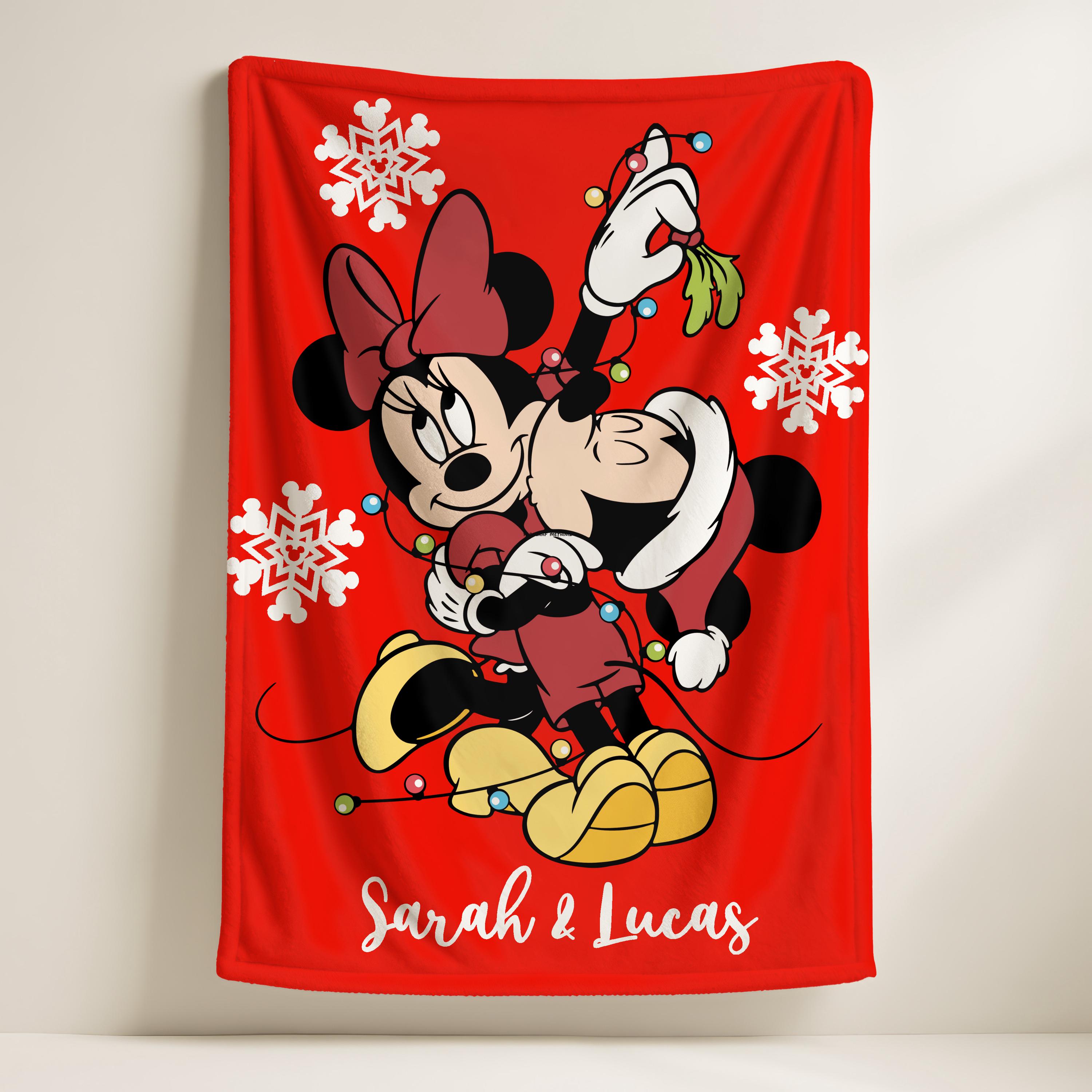 Custom Name Couple Christmas Mickey & Minnie Fleece Blanket, Holiday Magic Throw,Custom Name Gifts, Personalized Mom Gift, Valentine Blanket