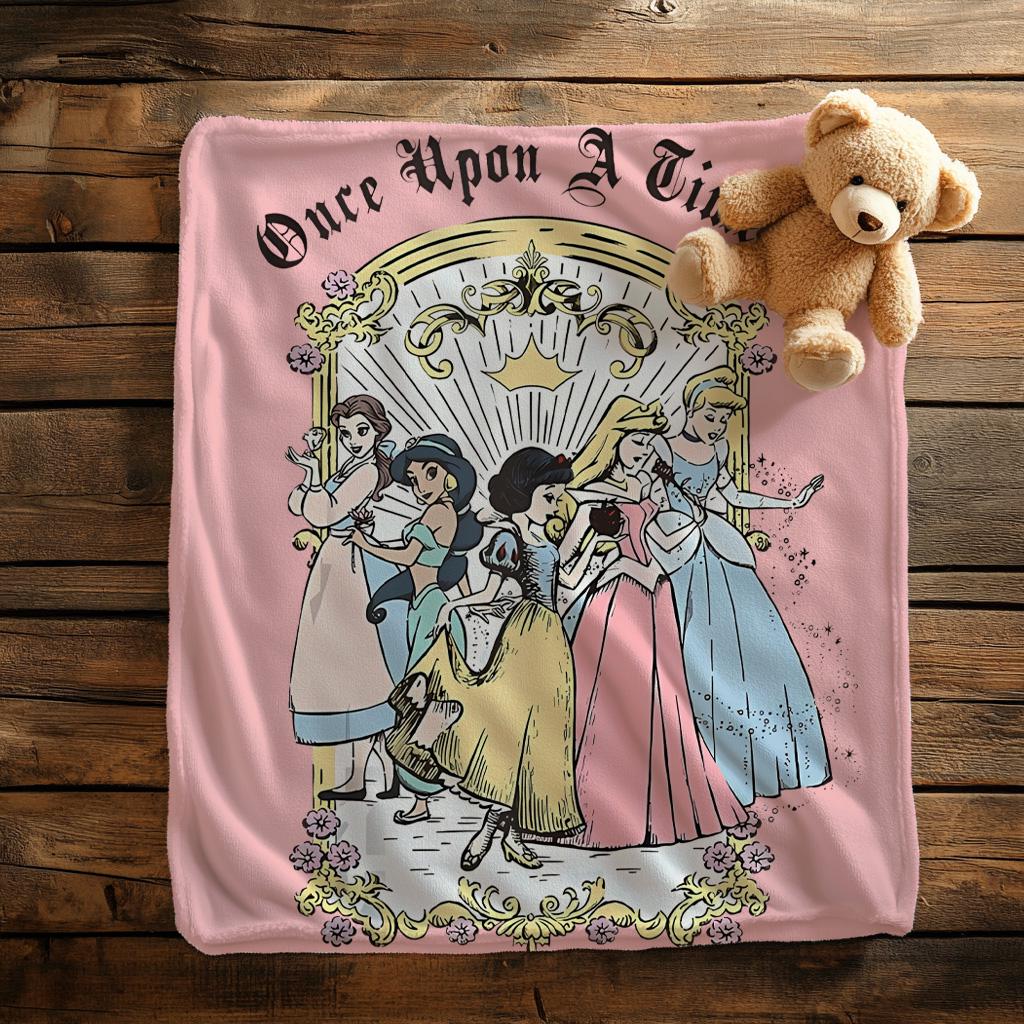 Once Upon a Time Princess Blanket,Disney Nursery Throw for Girls,Birthday Girl Boy Gift Blanket, Princess Blanket, Disney Toddler Blanket