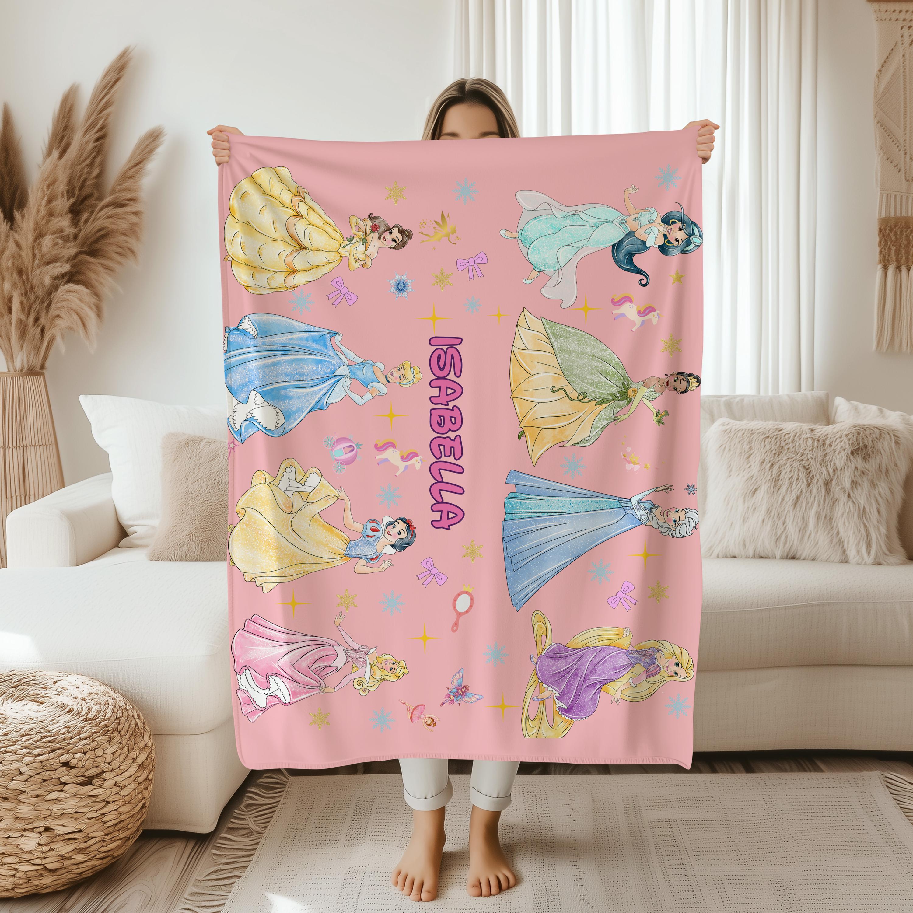 Personalized Disney Princess Fleece Blanket,Custom Name Sherpa Throw for Kids,Disney Blanket,Birthday Girl Boy Gift Blanket,Princess Blanket