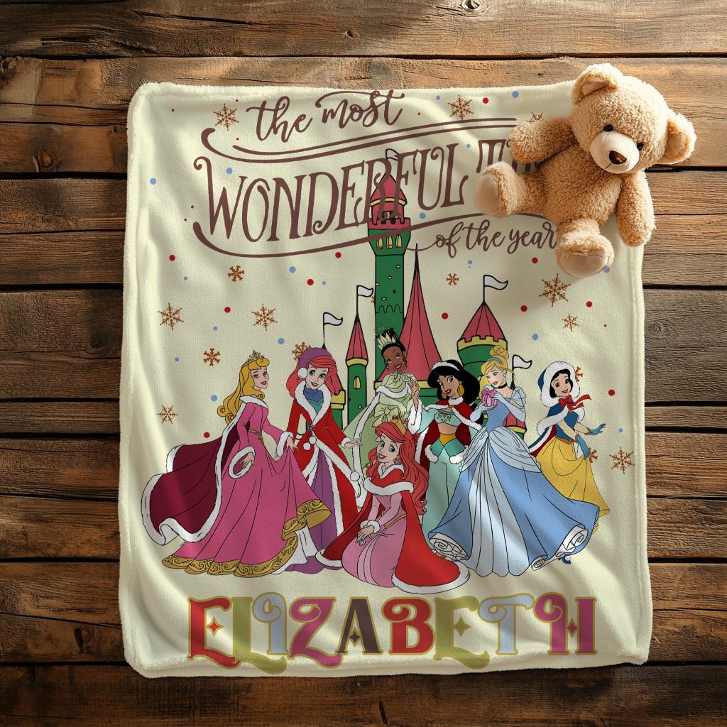 The Most Wonderful Time Of The Year Princess Blanket,Disney Princess Blanket,Princess Lover Blanket, Princess Gift For Girls,Nursery Gift