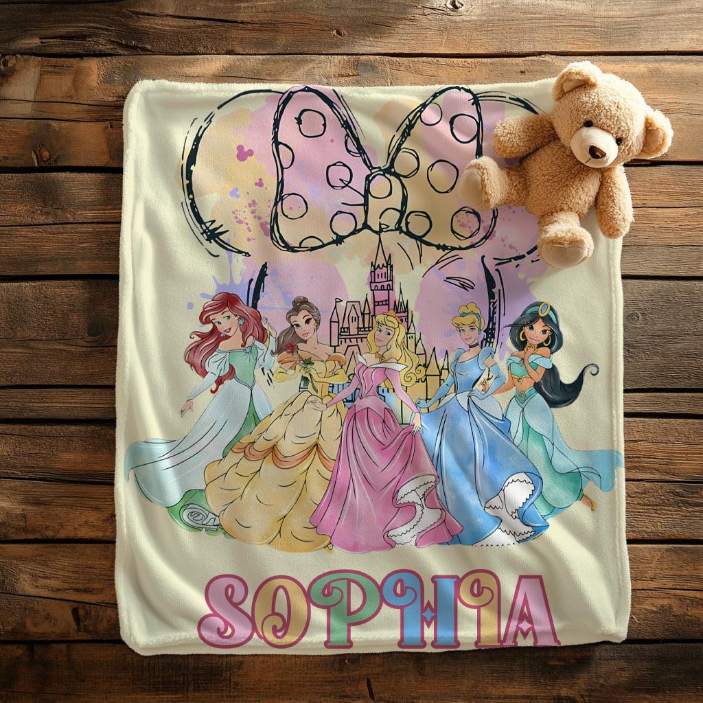 Custom Disney Princesses Blanket, Disney Princess Blanket, Princess Lover Blanket,Princess Gift For Girls,Princess Name Blanket,Nursery Gift