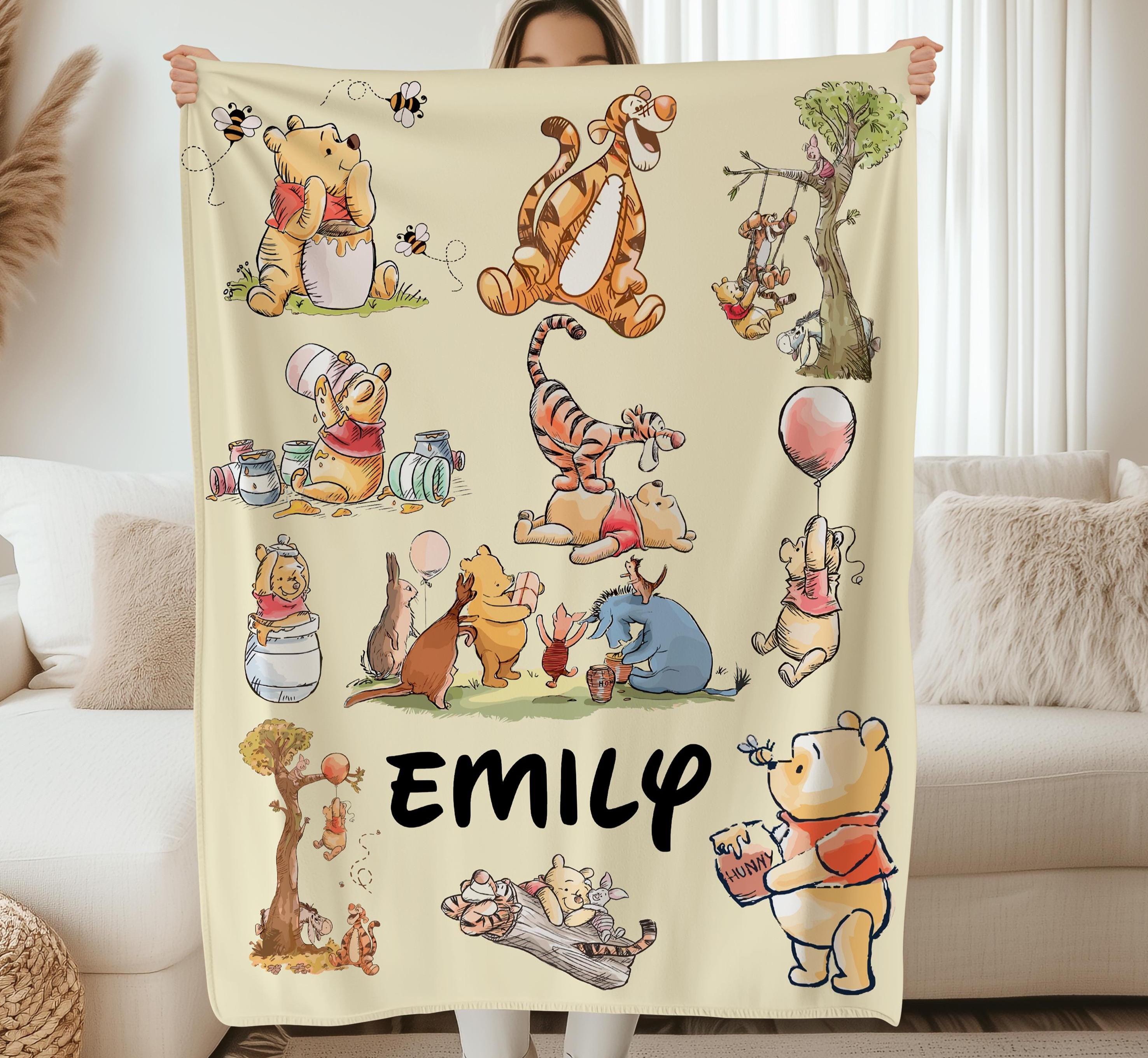 Personalized Winnie the Pooh Baby Blanket, Piglet Tigger Blanket, Disney Baby Blanket, Custom Name Baby Blanket, Cute Baby Shower Gift