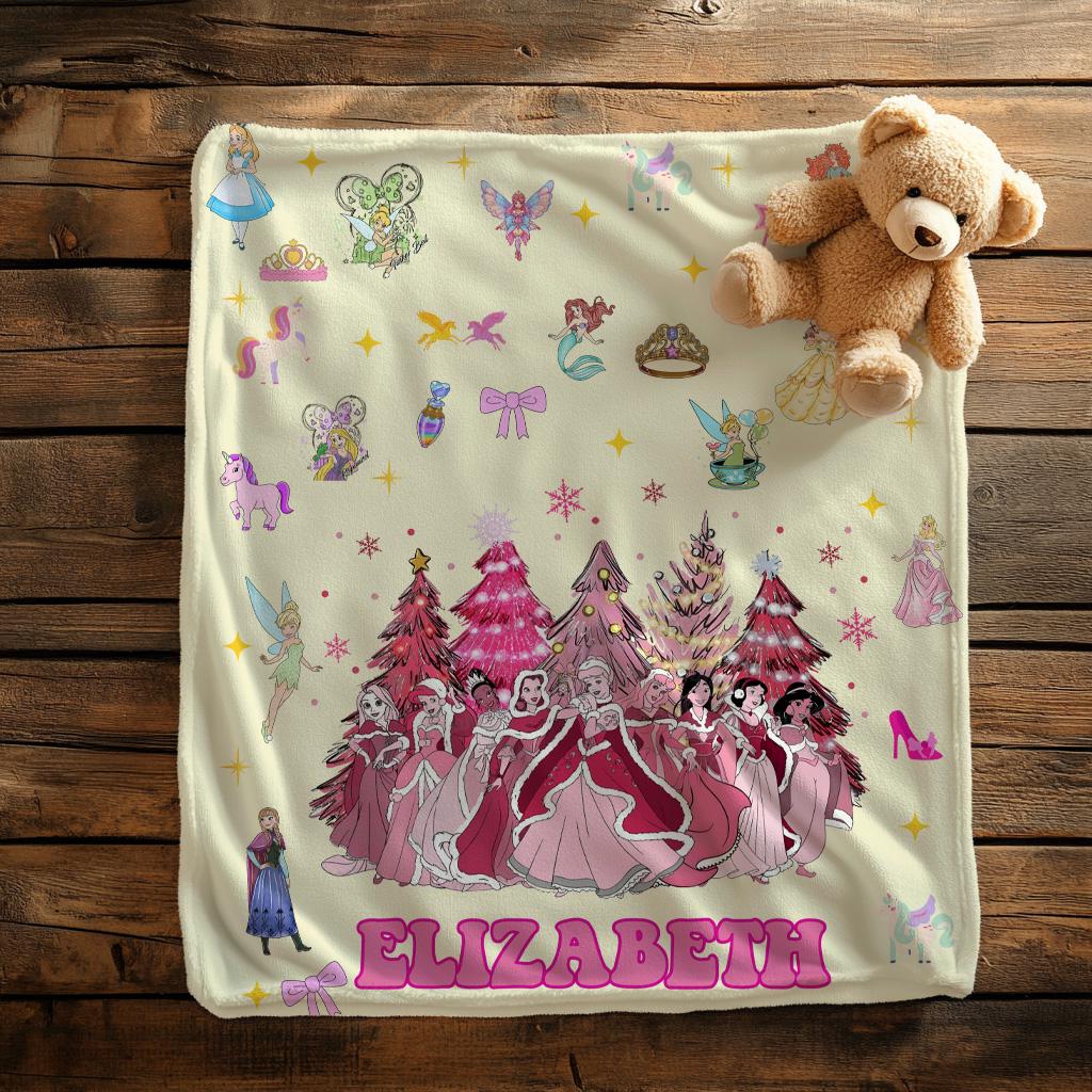 Custom Disney Princesses Blanket,Birthday Girl Boy Gift Blanket,Christmas Gift,Custom Name Sherpa Throw for Kids,Birthday Gift,Baby Shower