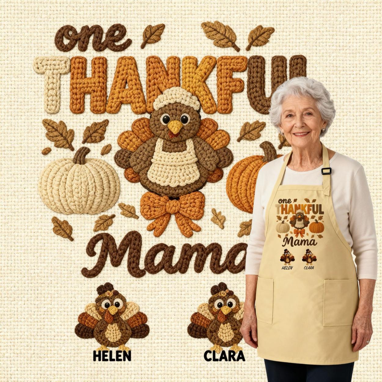 Personalized Thanksgiving Apron with Pockets | Gift for Mom Grandma Grandpa Mimi Gigi Aunt Nana, Thanksgiving host gift