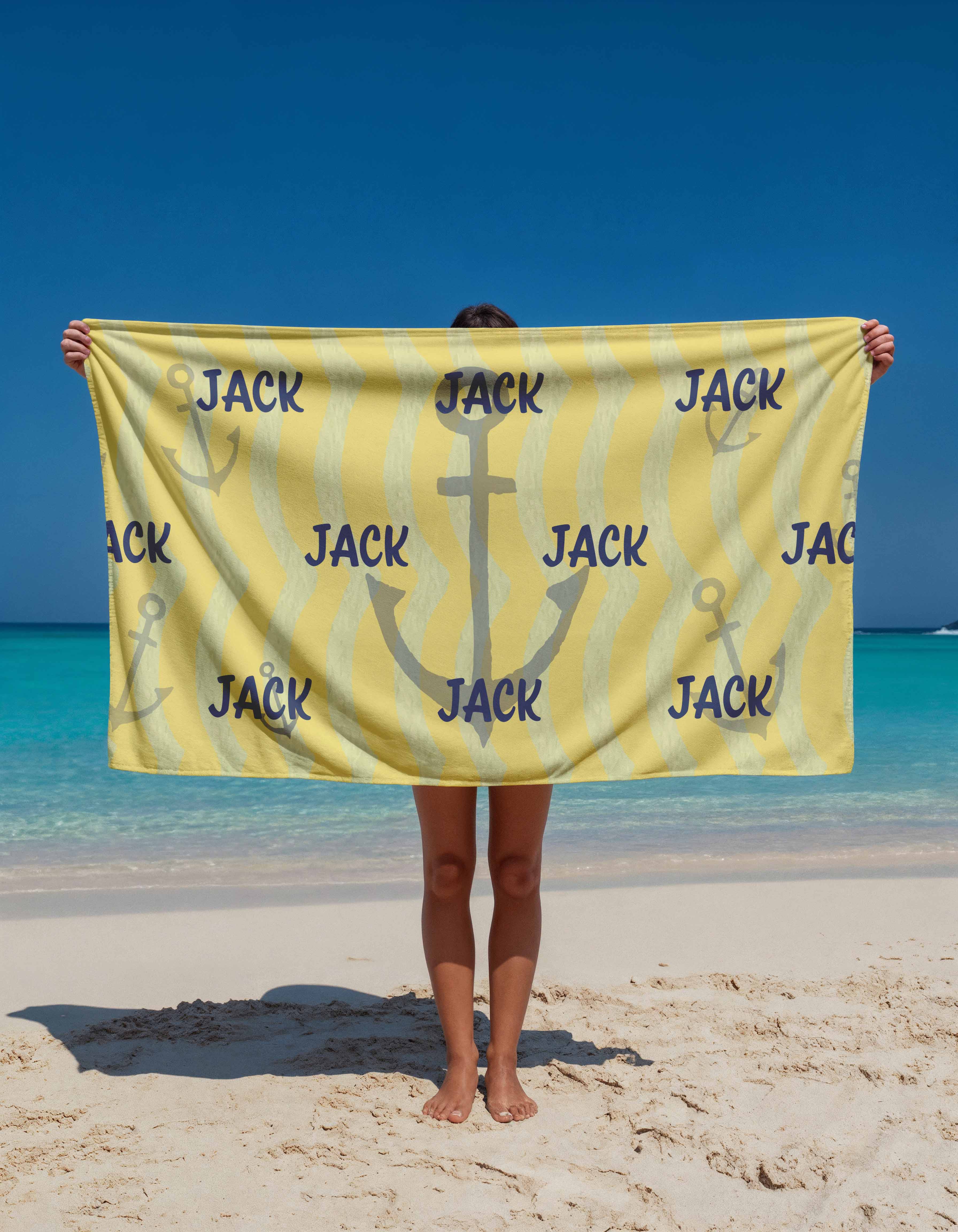 Custom Name Beach Towel - Nautical Anchor Design - Personalized Gift for Men, Women & Kids, Custom Text Beach Gear