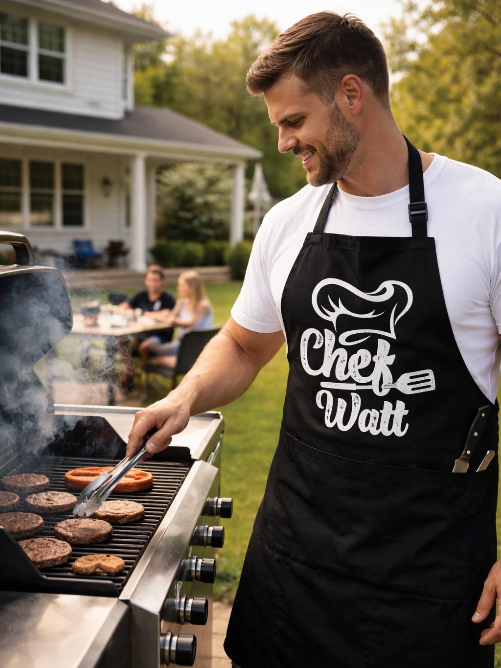 BBQ Apron for Men | Chef Watt Funny Cooking Apron | Grilling Gift for Dad | Kitchen Apron for BBQ, Cooking & Outdoor Use
