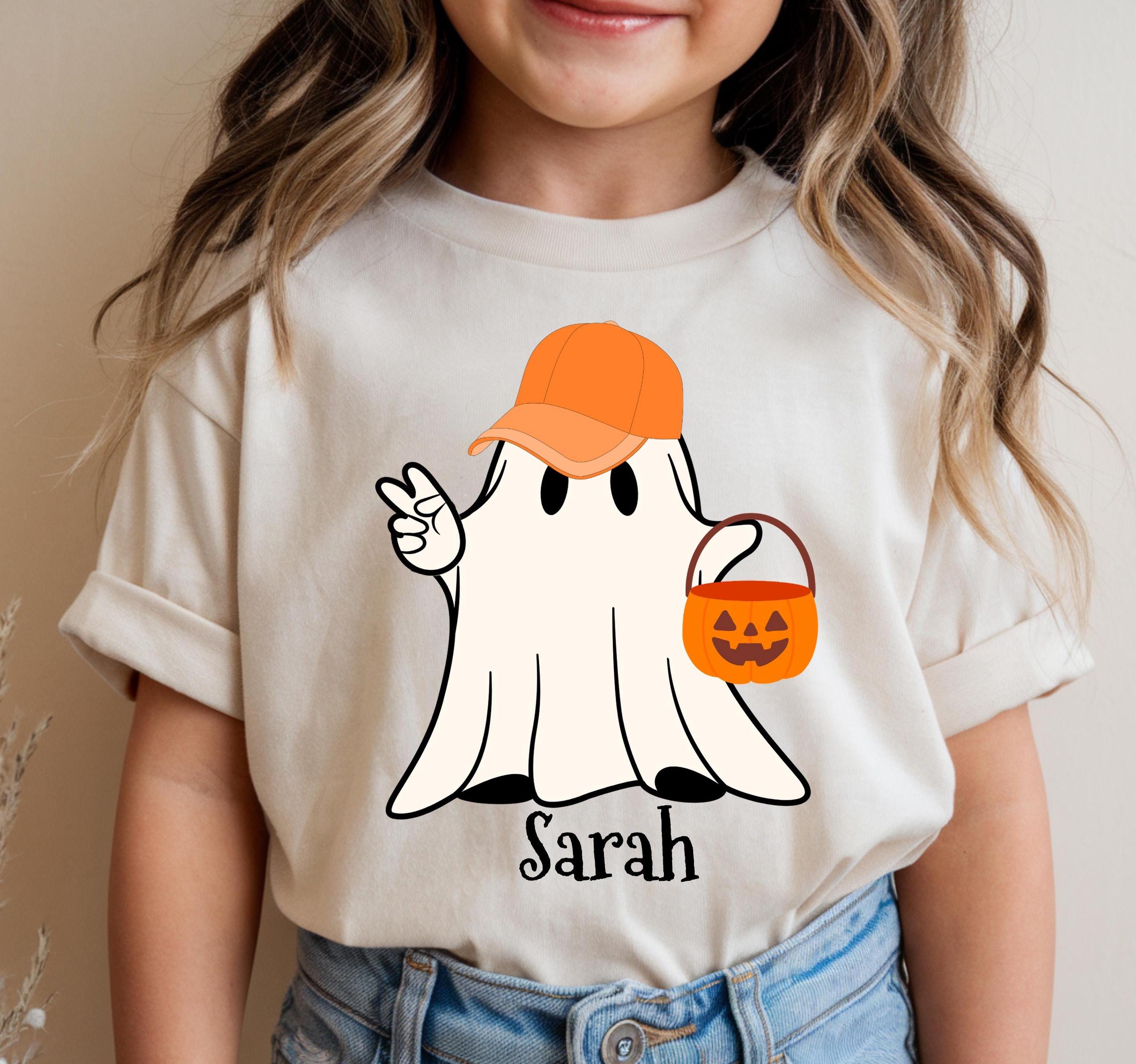 Personalized Kids Halloween Shirt, Kids Ghost Name Toddler Shirt,Custom Name Retro Halloween Ghost Tee,Spooky Season Kids Tee,Custom Toddler