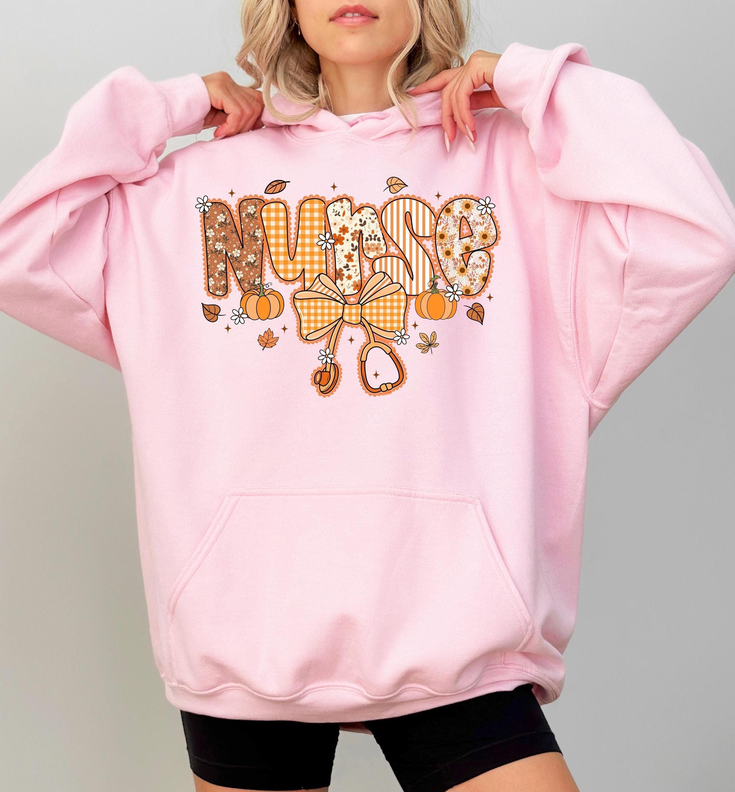 Fall Nurse Hoodie, Cozy Fall Print with Stethoscope& Bow, Thankful Nurse Hoodie, Fall Season Nurse Sweatshirt, Cozy Sweatshirt for Nurses