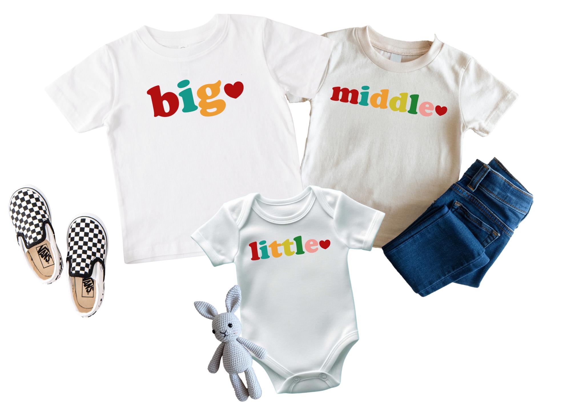 Big Middle Little Shirts, Perfect for Third Baby Reveal, Matching Siblings Shirts, New Baby Announcement, Baby Number 3 Onesies, Kid Gift