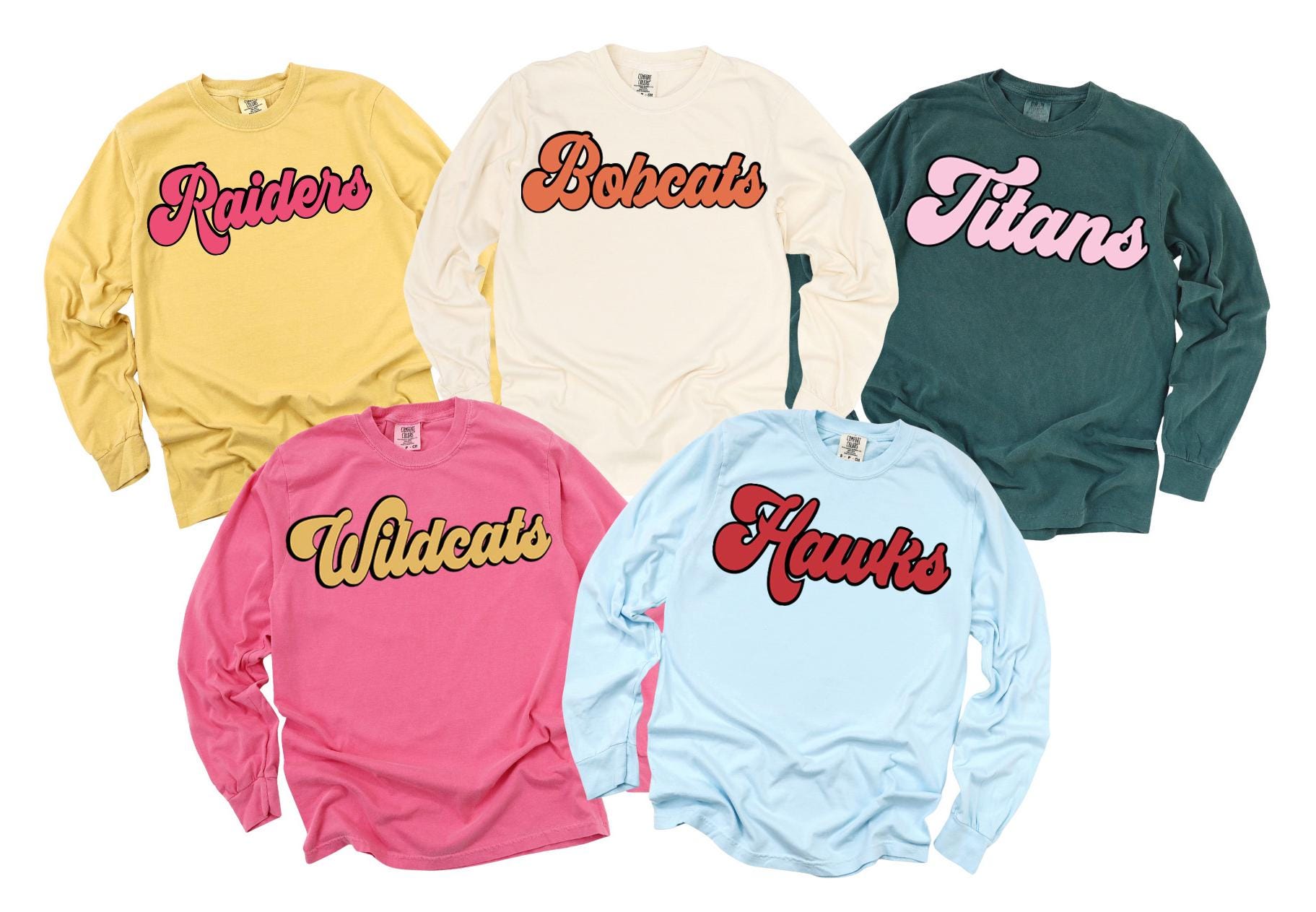 Comfort Colors® Custom School Mascot Long Sleeve T-Shirt, Custom Sports Sweatshirt, Custom Team Mascot Sweater, School Spirit Sweatshirt,