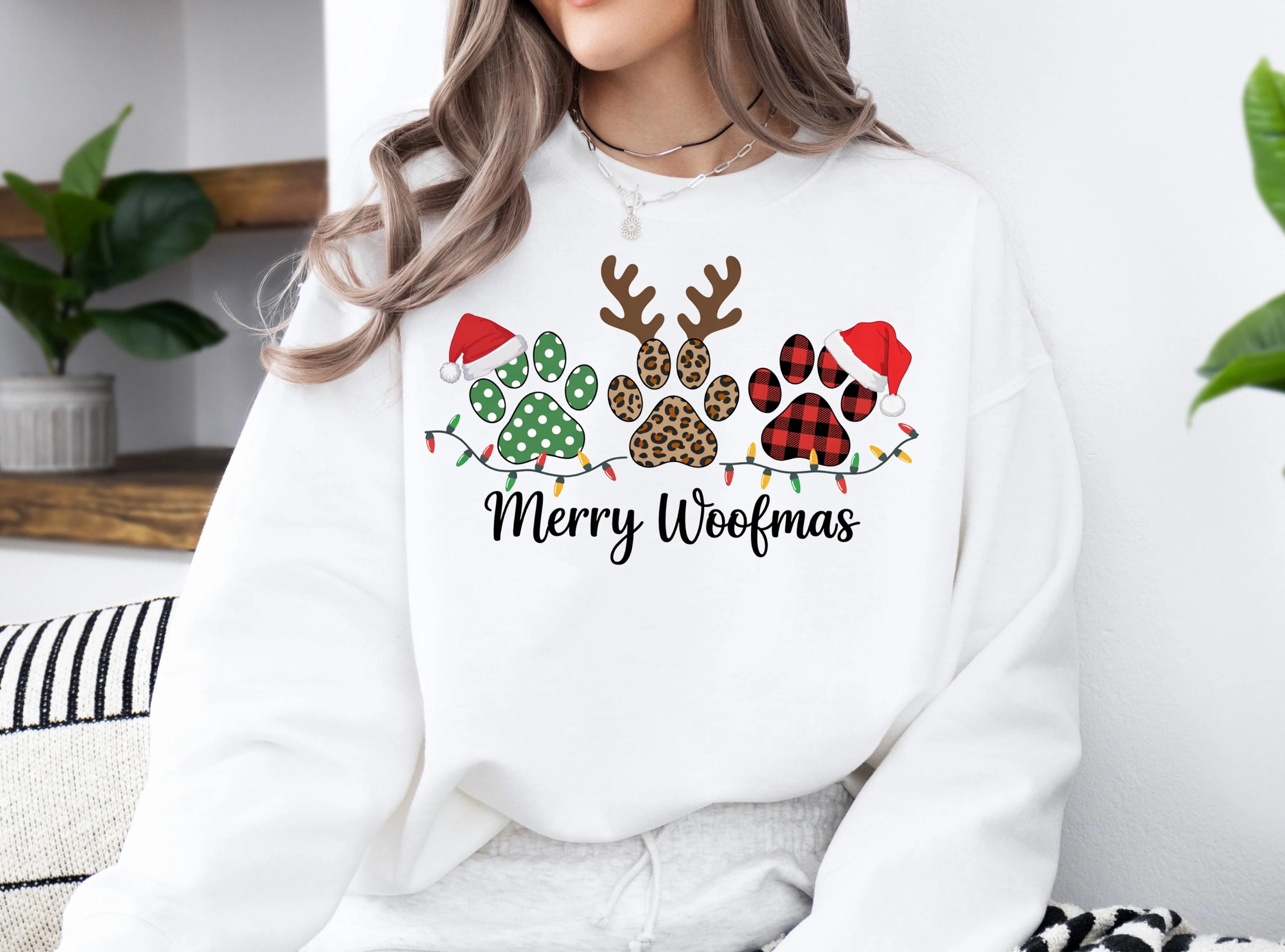 Merry Woofmas Sweatshirt, Merry Christmas Crewneck, Christmas Dog Sweater,Xmas Gift For Dog Lover,Funny Christmas Gift, Dog Holiday Sweater