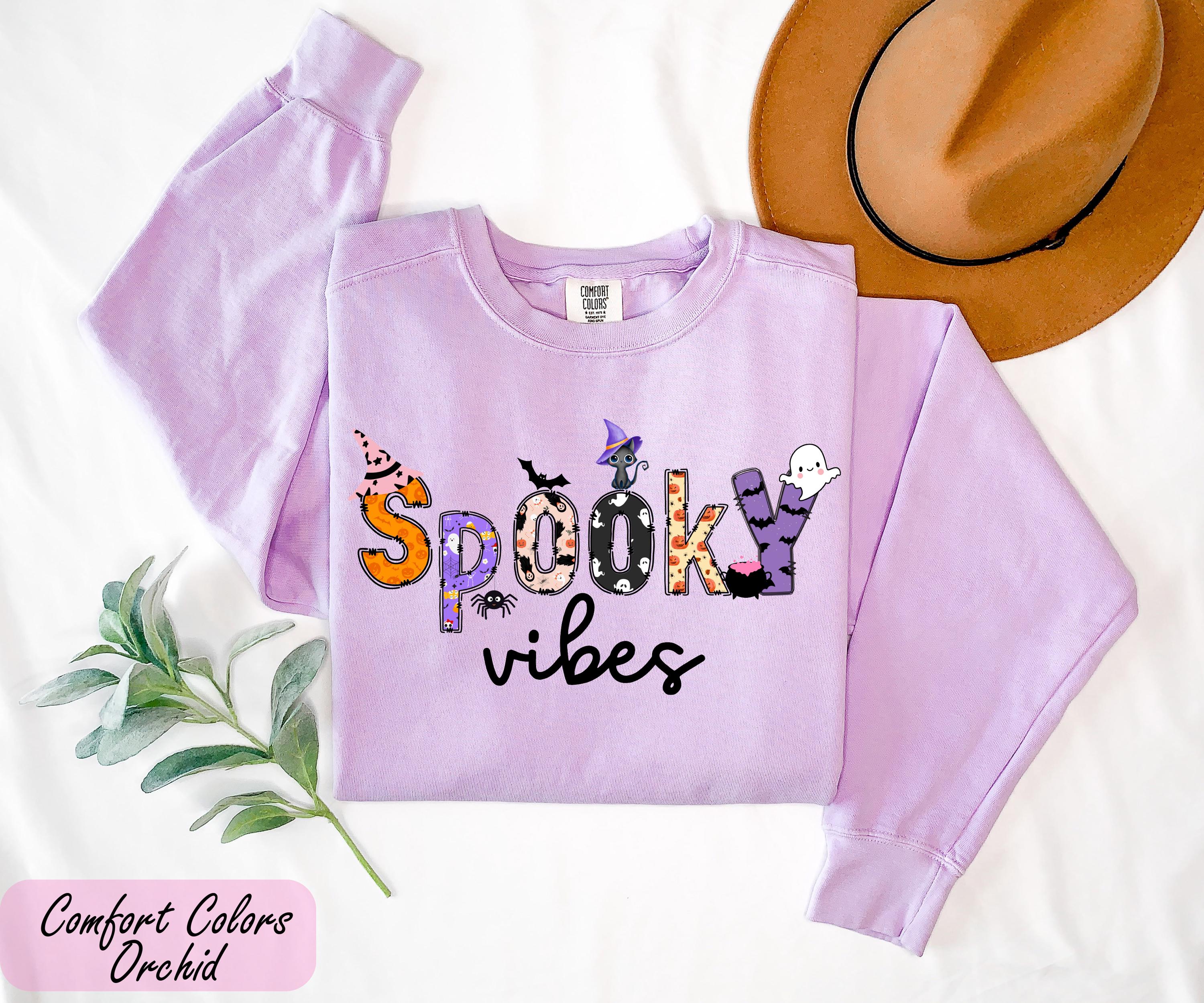 Comfort Colors Spooky Vibes Sweatshirt, Spooky Season Sweatshirts, Halloween Ghost Sweatshirt, Halloween Witch Sweatshirt, Fall Gift
