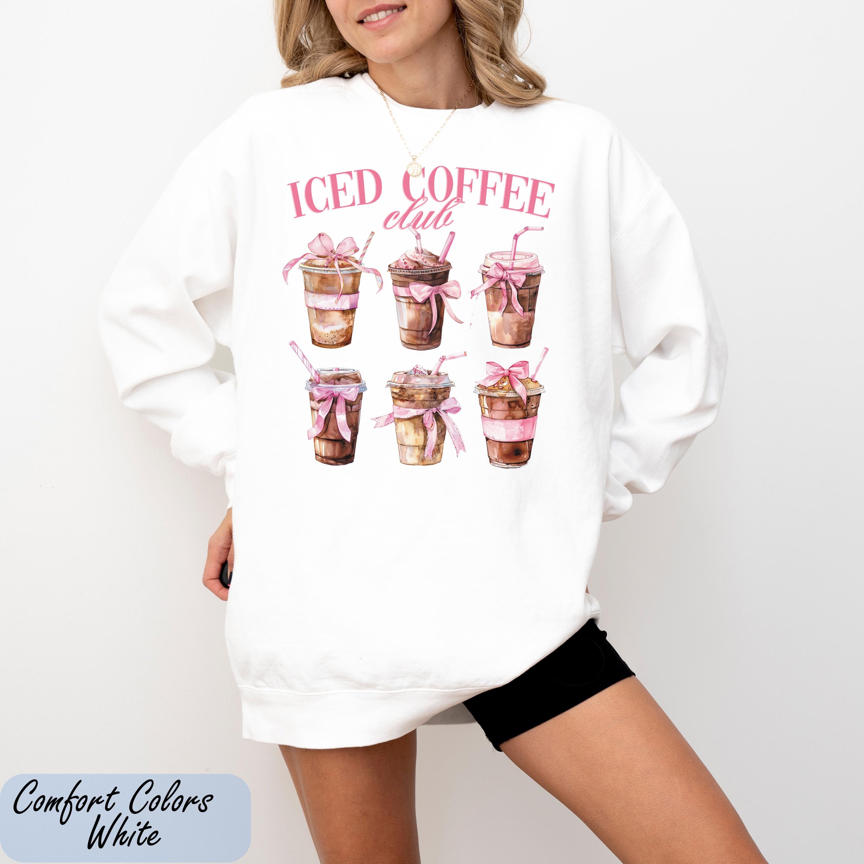 Comfort Colors Iced Coffee Club Sweatshirt, Trendy Watercolor Coffee Lover Sweatshirt, Coquette Bow Iced Coffee Sweater, Aesthetic Shirt