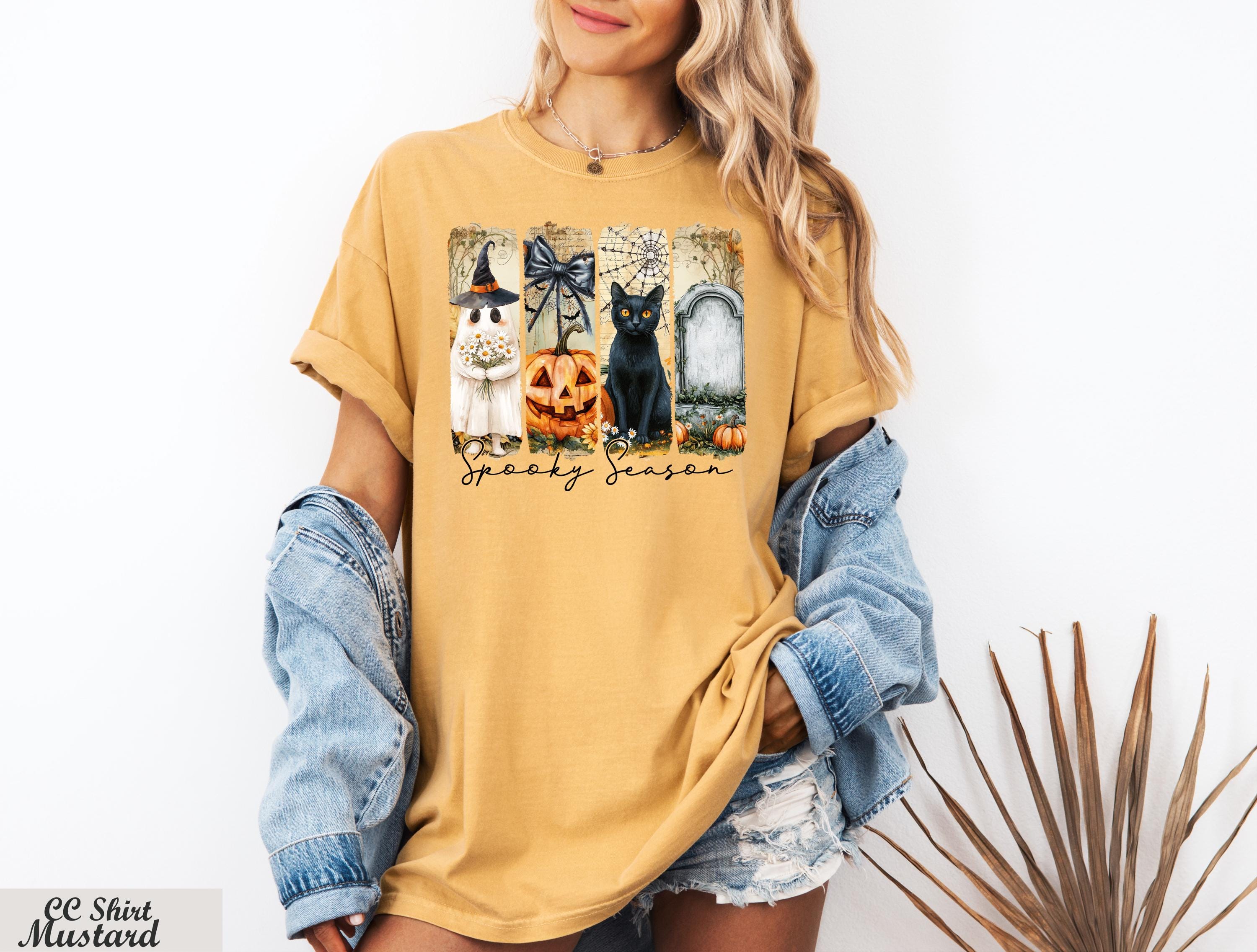 Ghost Pumpkin Black Cat Shirt, Spooky Season Shirt, Pumpkin Halloween Gift, Witch Cat Shirt,Cute Halloween Tee,Halloween Cat Ghost Shirt