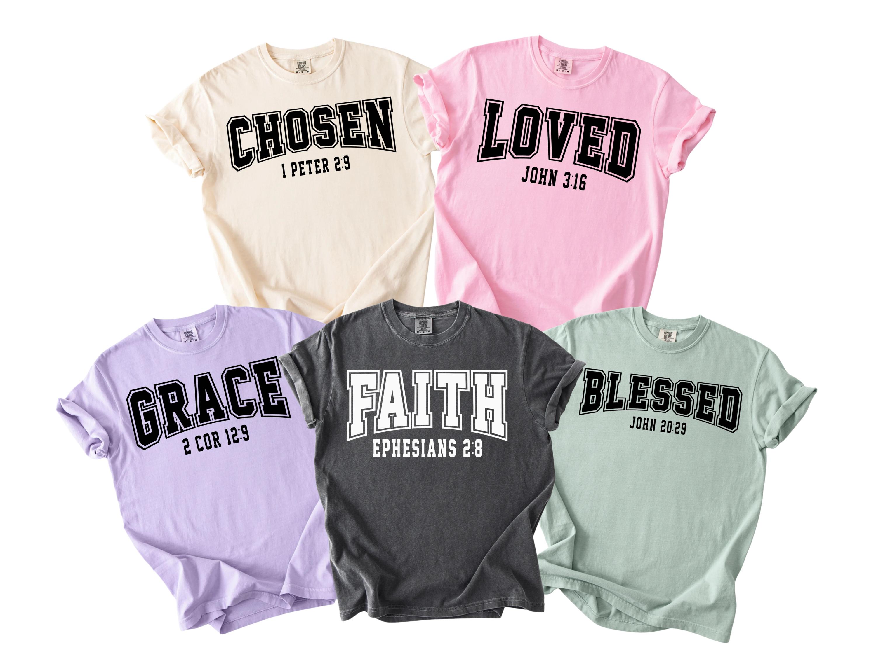 Christian Jesus Shirt, Faith Unisex Shirt, Blessed Chosen Grace Loved Faith Matching Shirt, Christian Outfit, Christian Merch, Faith Tee