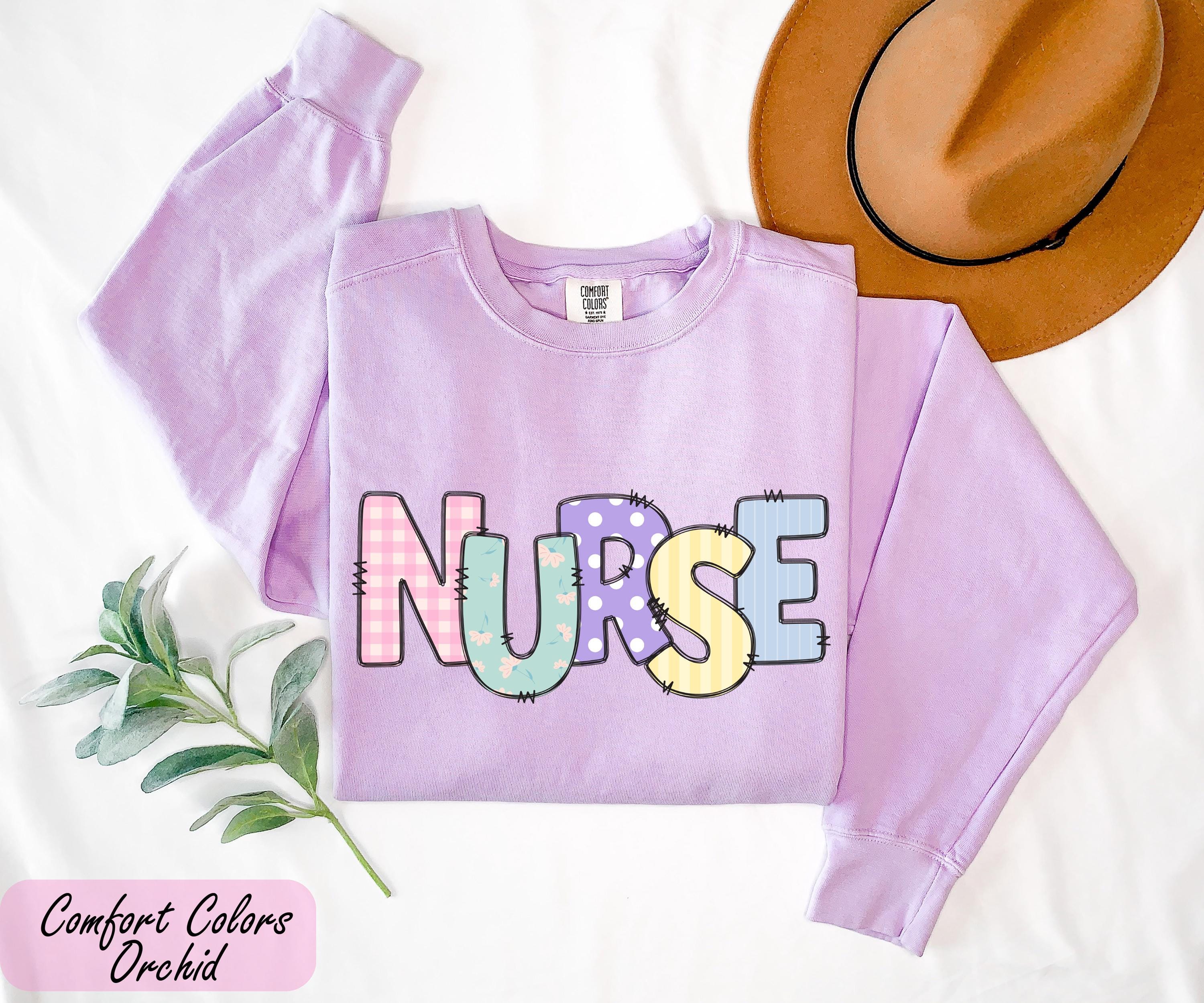 Comfort Colors Nurse Sweatshirt, Nurse Spring Flower Sweater, Patchwork Registered Nurse Sweatshirt, Nurse Graduation Shirt, New Nurse Gift
