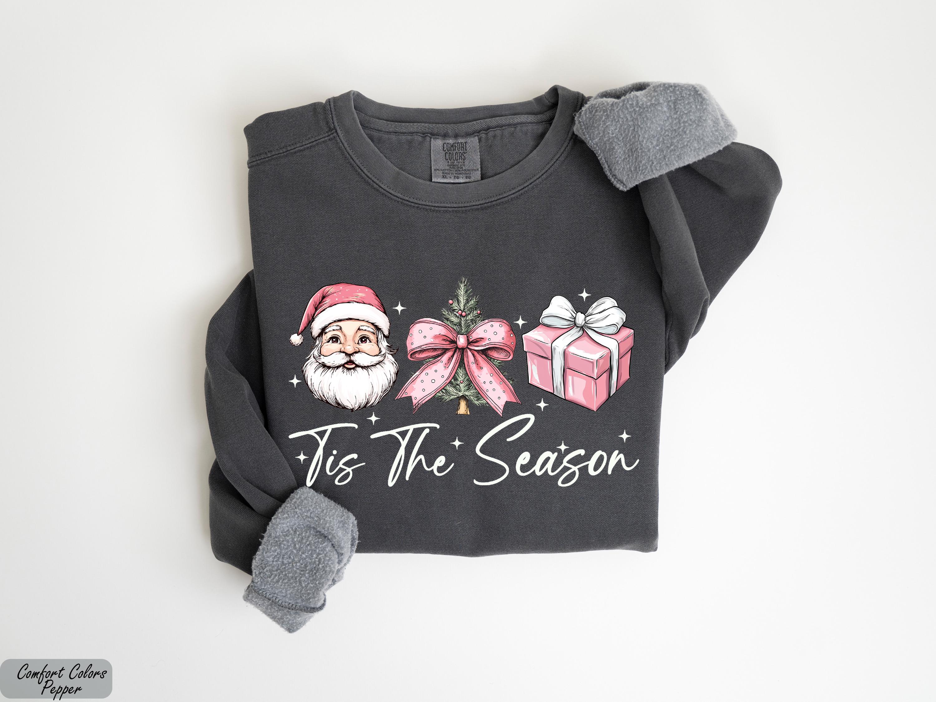 Tis The Season Christmas Sweatshirt, Christmas Pink Santa Sweatshirt, Merry Christmas Sweatshirt, Pink Christmas Sweatshirt Gift for Her