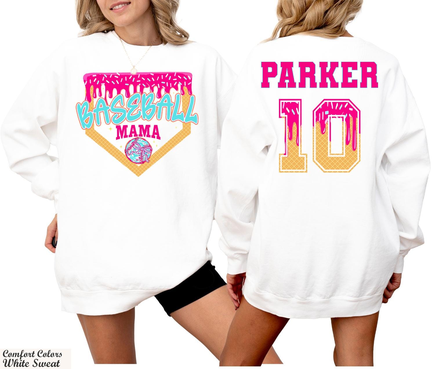 Baseball Mom Sweatshirt with Kid Name, Baseball Mama Shirt, Baseball Season Shirt for Mom, Mom Baseball Gift, Personalize Baseball Mom Sweat