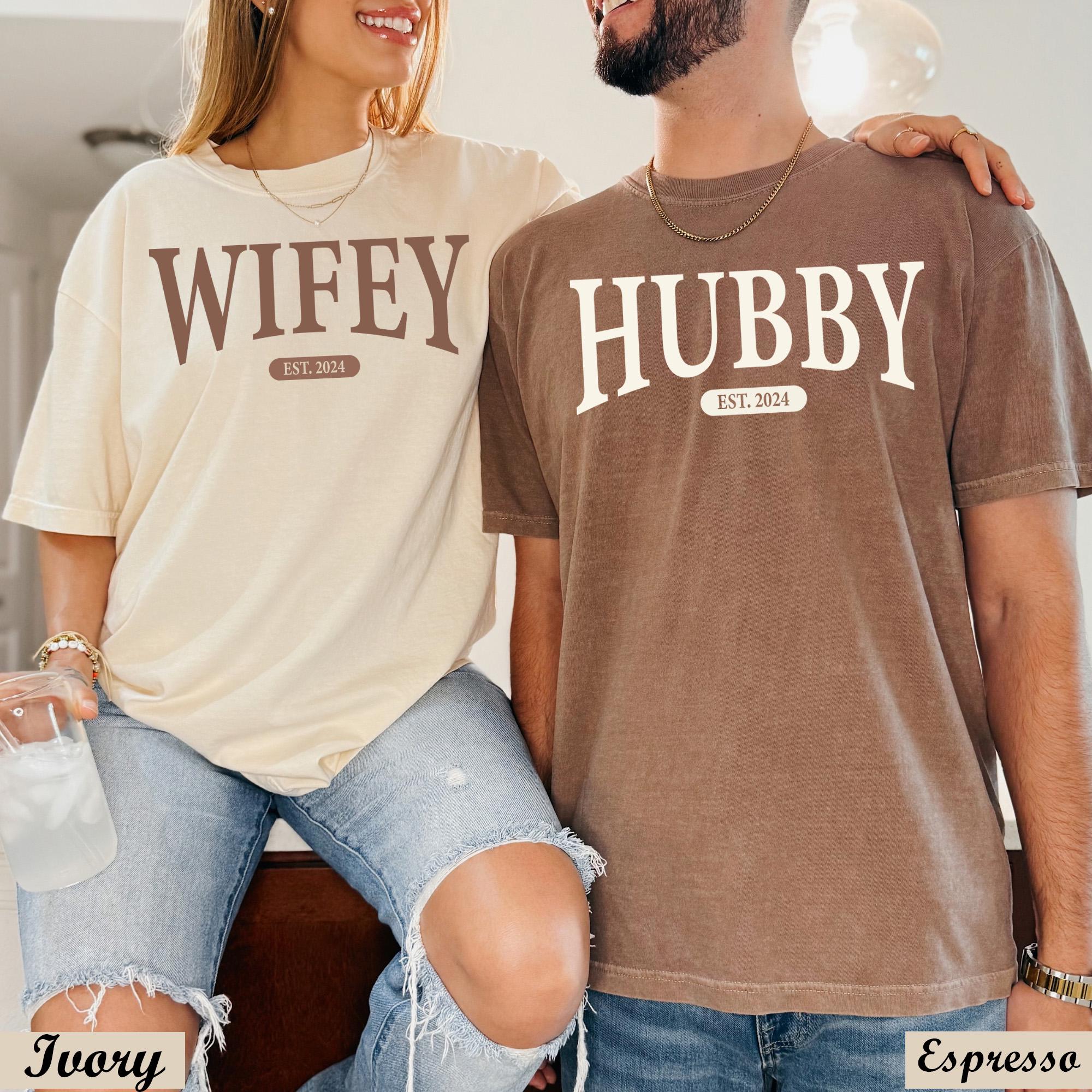 Custom Wifey and Hubby Est. Year Shirt, Wedding Party Shirt, Honeymoon Shirt, Wife and Hubs Matching Couples Tees,Couple Anniversary Tee