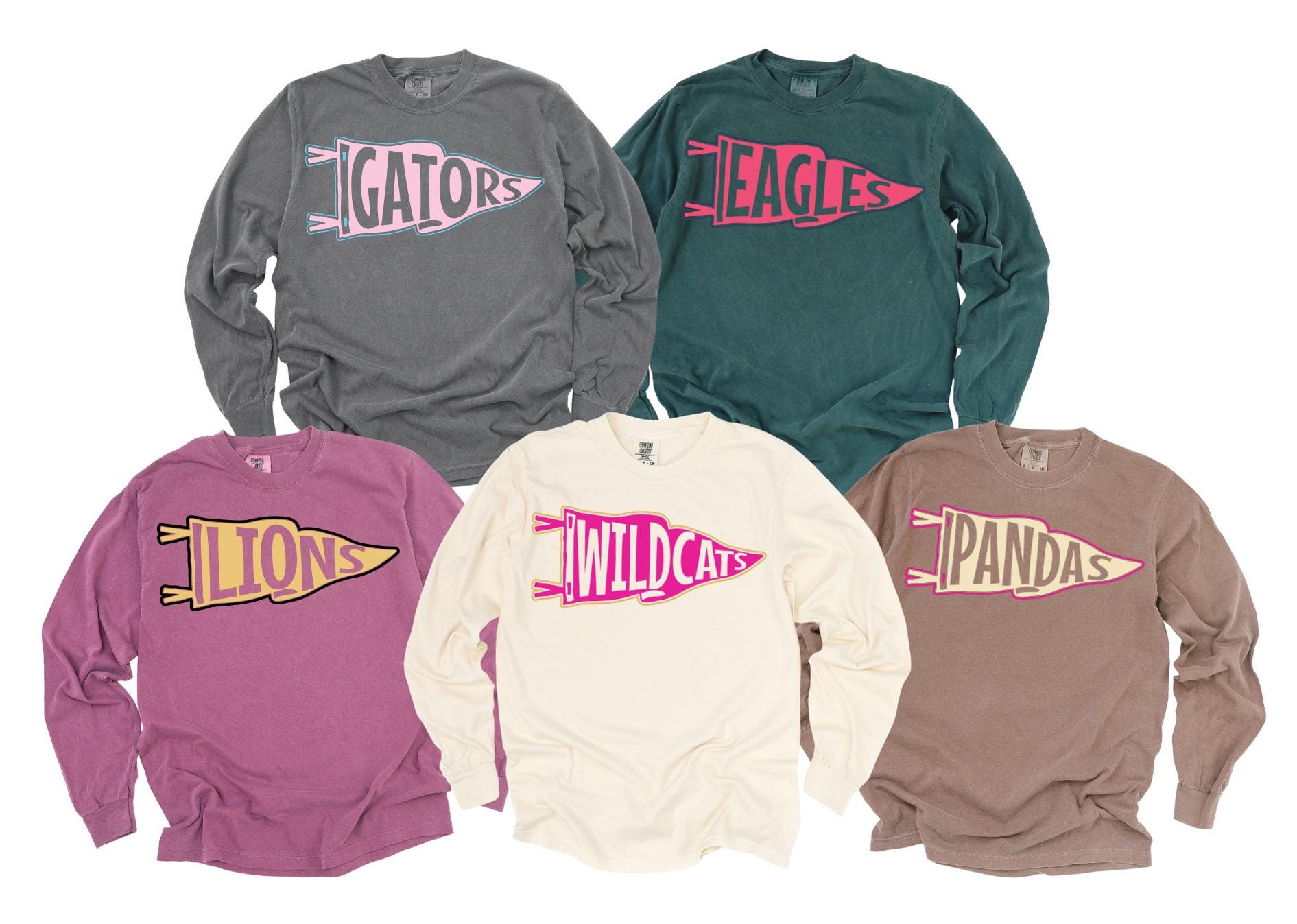 Custom Pennant Flag Mascot Sweatshirt, Cheer Team Long Sleeve, Watercolor Pennant Mascot Sweat,School Spirit Sweatshirt,Girly Mascot Sweat
