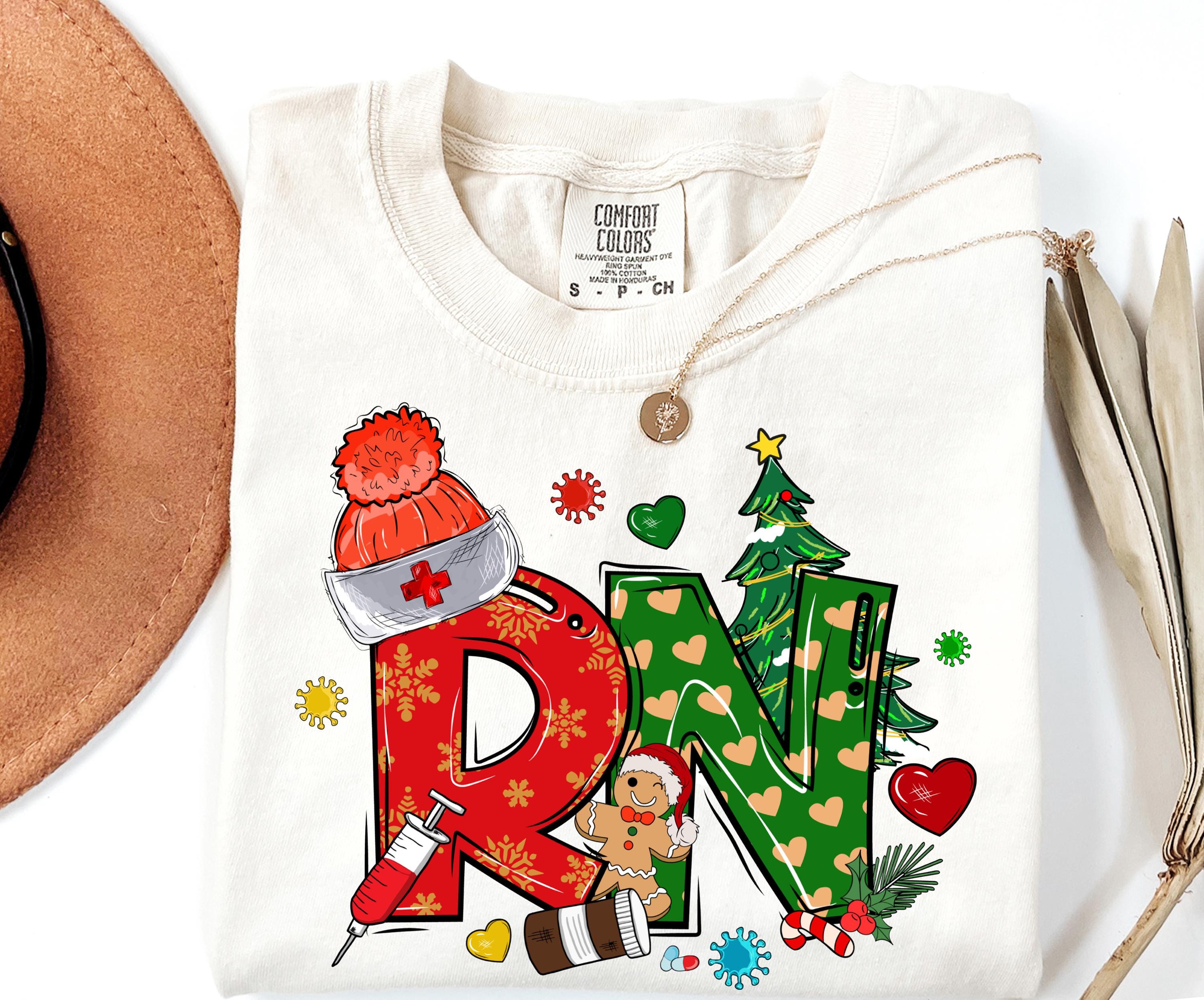 Comfort Colors RN Christmas Shirt, Nurse Christmas Shirt, Nurse Christmas Gift, RN Holiday Shirt, RN Festive Tee, Registered Nurse Xmas Tee