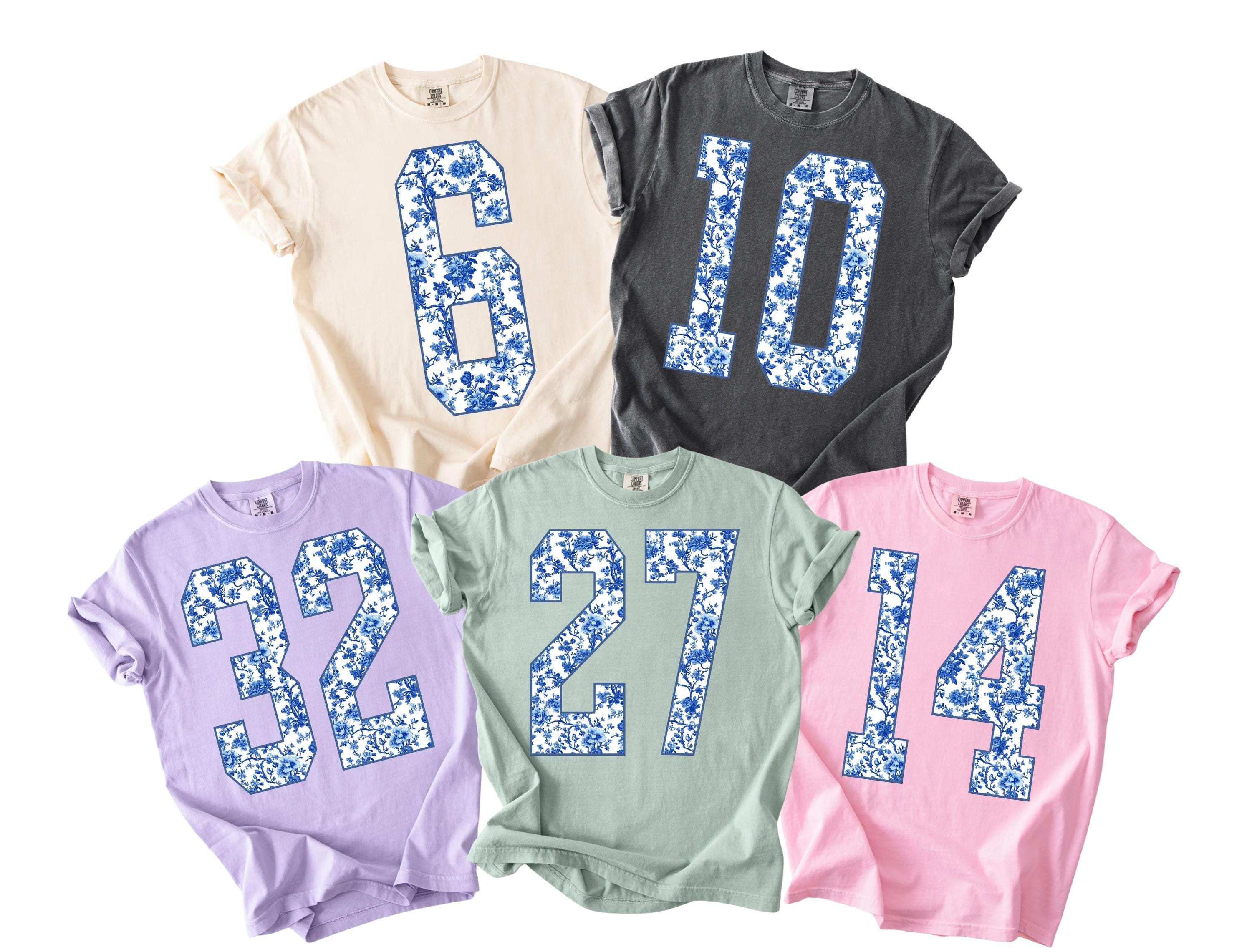 Custom Chinoiserie Mascot Team Number Shirt, Personalized Sports Number Shirt, Custom Number Shirt, Blue Toile College Football T-Shirt