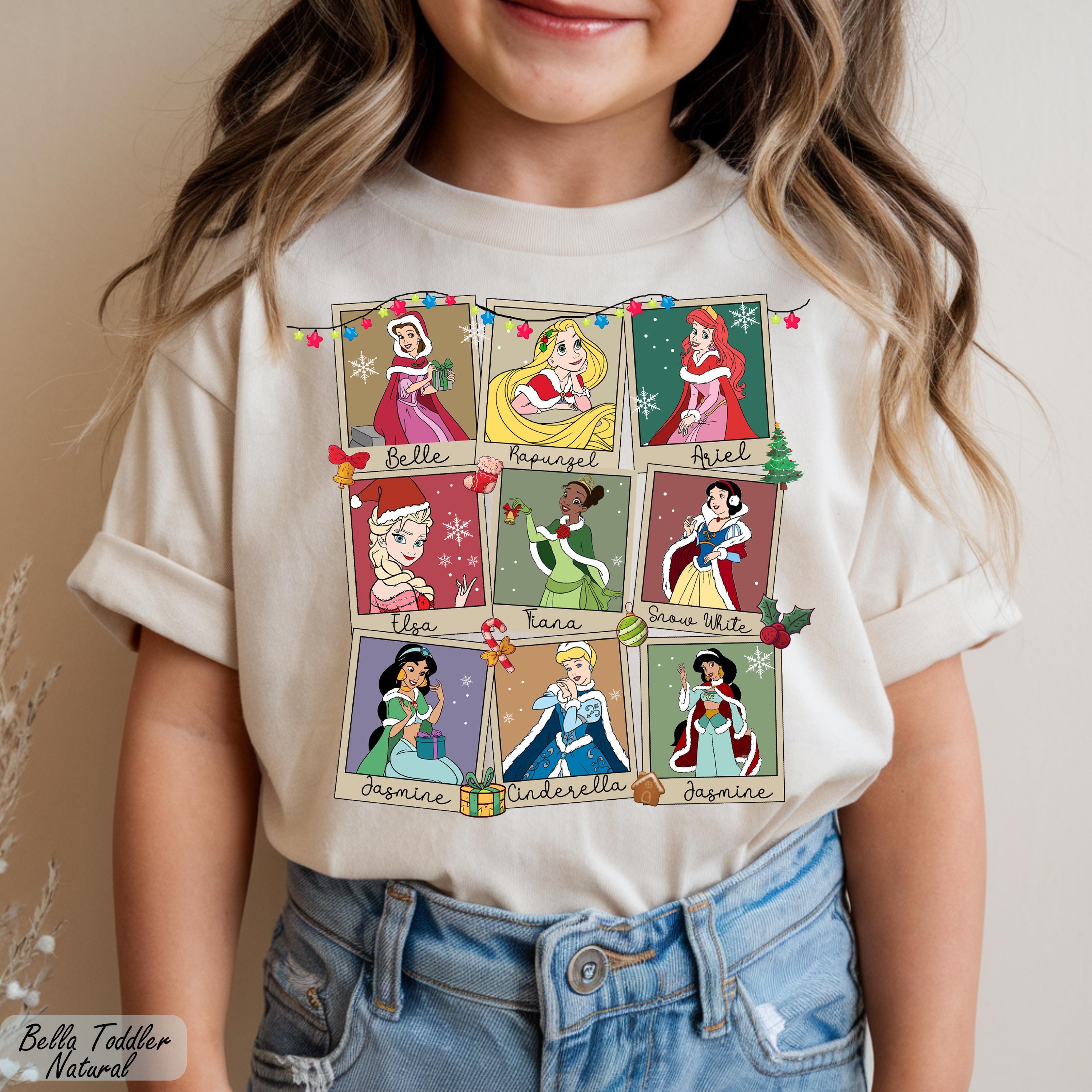 Retro Disney Princess Christmas Shirt, Princess Girls Trip Xmas Tee, Princess Girls Xmas Shirt, Ariel Rapunzel Tiana Moana Cinderella Xmas