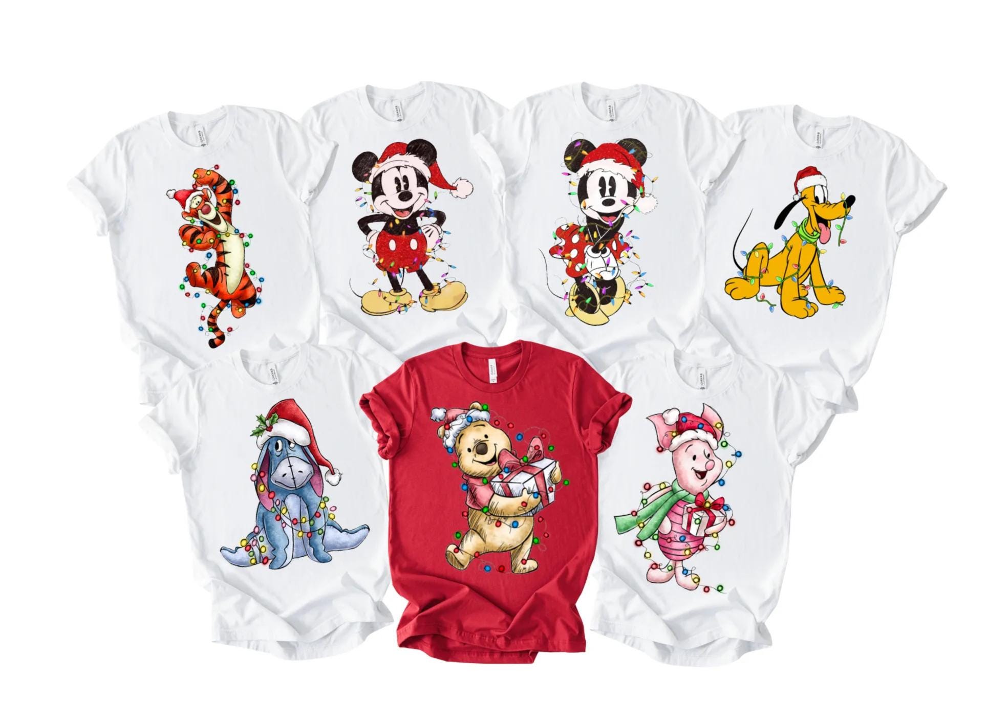 Mickey and Friends Christmas Shirt, Winnie The Pooh Xmas Lights Shirt, Disney Christmas Lights T-Shirt, Mickey's Very Merry Xmas Party Tee