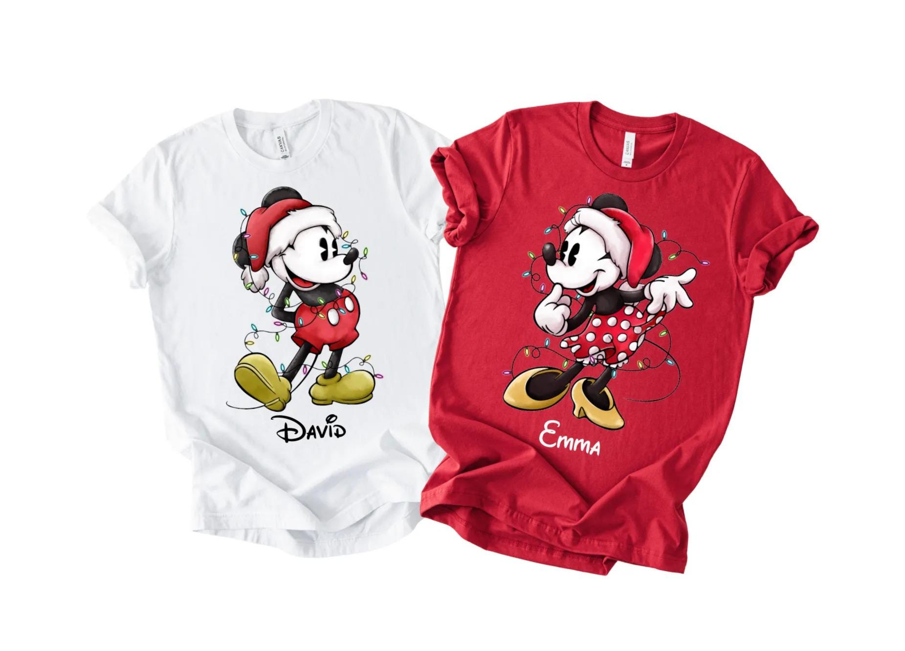 Mickey and Minnie Mouse Disney Couples Christmas Lights T-Shirt, Disney Xmas Kids Shirt, Mickey's Very Merry Xmas Party Matching T-Shirt