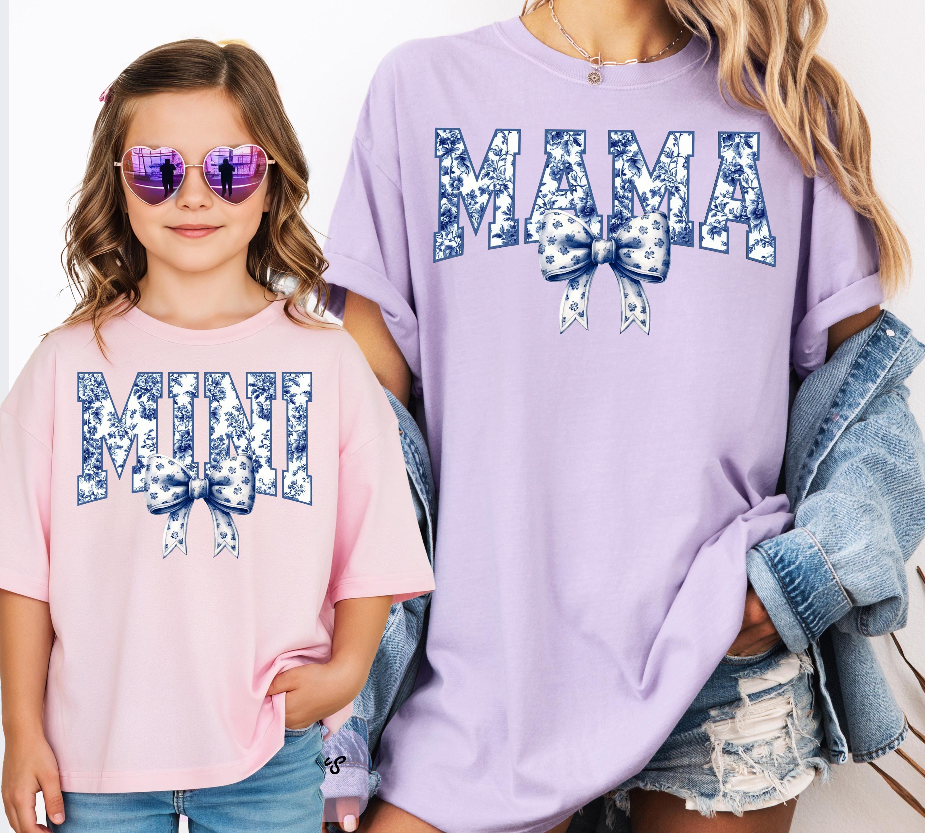 Mama and Mini Chinoiserie Shirts, Blue Toile Matching Outfit, Coquette Clothes, Pregnant Mom Gift, Mini Tee, Chinoiserie Print Mama Shirt