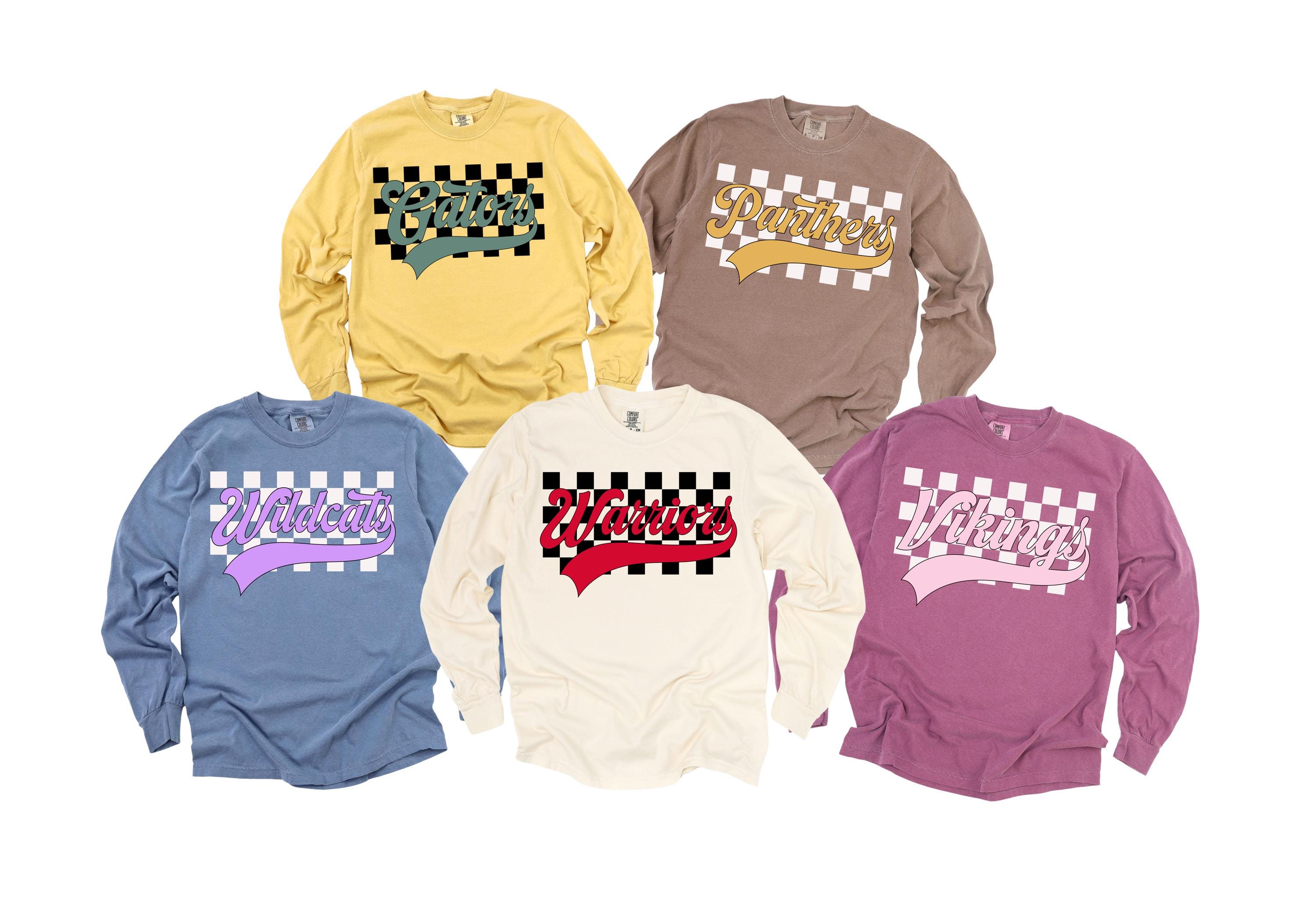 Personalized Mascot Checkerboard Sweatshirt, Football Cheer Mom Sweatshirt, Personalized Team Sweatshirt, Sport Gift, Mascot Team Crewneck