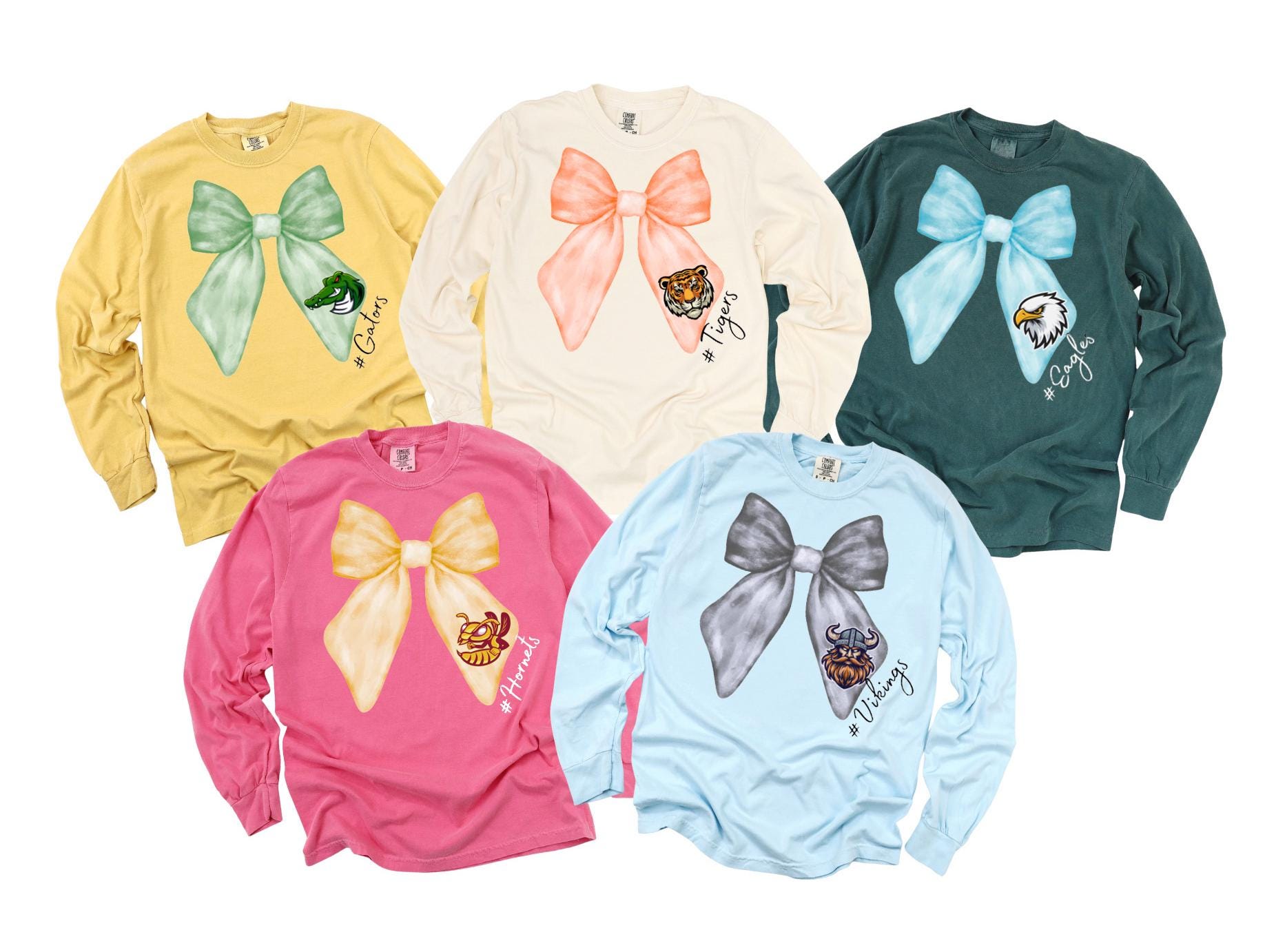 Custom Team Mascot Coquette Bow Sweatshirt, Personalized Ribbon School Team Sweatshirt, Custom Sport Gift, Custom Team Mascot Long Sleeve